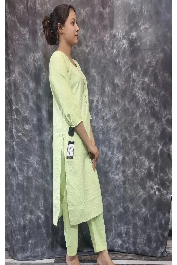 Straight Dobby Cotton Kurta With Pants in Parrot-spendworthclothing-Color_Parrot,Color_Parrot Green,Cotton-Suits-sets,cottonsuit sets,Free-Shipping,Item Type_Cotton Suits Sets,Item Type_Plazo Suits,Plazo-Suits,SPEEDY DELIVERIES,SUIT SET,SUIT-SETS