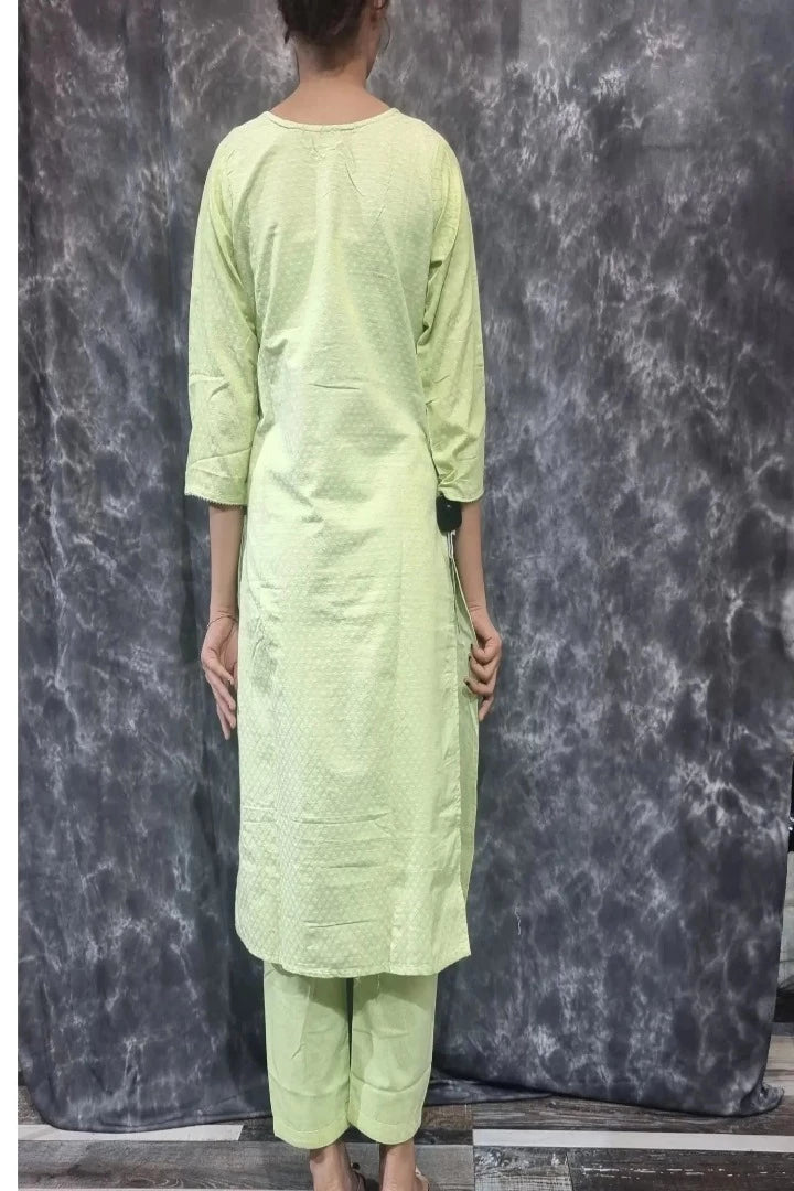 Straight Dobby Cotton Kurta With Pants in Parrot-spendworthclothing-Color_Parrot,Color_Parrot Green,Cotton-Suits-sets,cottonsuit sets,Free-Shipping,Item Type_Cotton Suits Sets,Item Type_Plazo Suits,Plazo-Suits,SPEEDY DELIVERIES,SUIT SET,SUIT-SETS