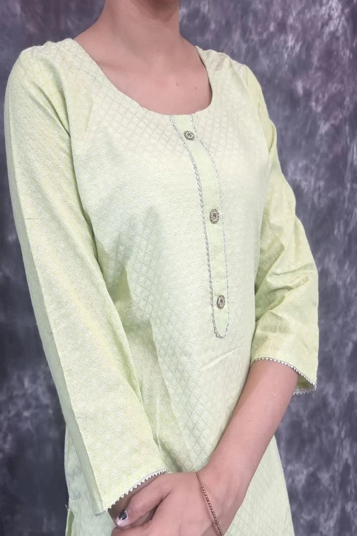 Straight Dobby Cotton Kurta With Pants in Parrot-spendworthclothing-Color_Parrot,Color_Parrot Green,Cotton-Suits-sets,cottonsuit sets,Free-Shipping,Item Type_Cotton Suits Sets,Item Type_Plazo Suits,Plazo-Suits,SPEEDY DELIVERIES,SUIT SET,SUIT-SETS