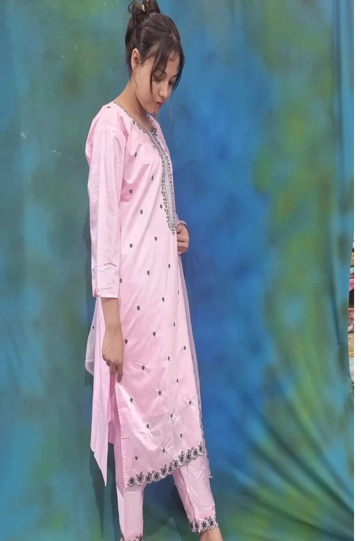 Silk Partywear Straight Kurta Set With Embroidery Detailing In Pink-spendworthclothing-Color_Lemon Yellow,Color_Off White,Color_Pink,Color_Sky Blue,Color_Yellow,Cotton-Suits-sets,Item Type_Plazo Suits,Plazo-Suits,SUIT SET,SUIT-SETS