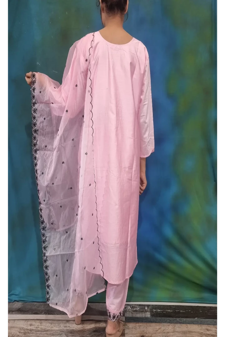Silk Partywear Straight Kurta Set With Embroidery Detailing In Pink-spendworthclothing-Color_Lemon Yellow,Color_Off White,Color_Pink,Color_Sky Blue,Color_Yellow,Cotton-Suits-sets,Item Type_Plazo Suits,Plazo-Suits,SUIT SET,SUIT-SETS