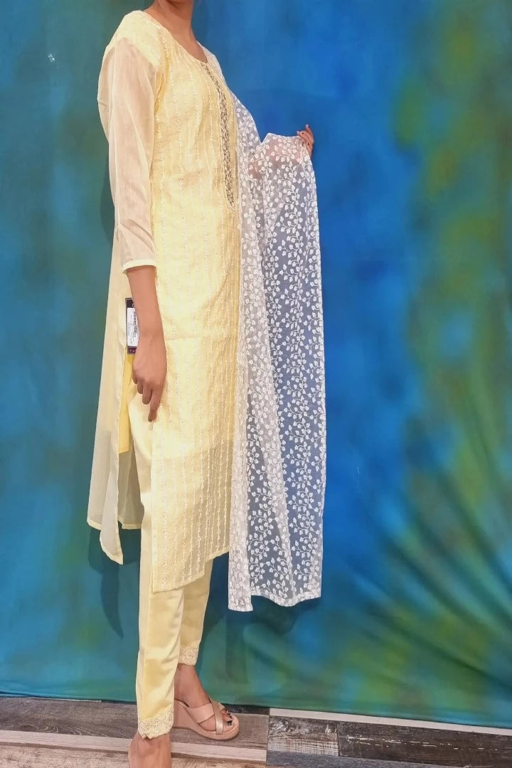 Straight Partywear Silk Suit Set With Heavy Thread Work Duppatta-spendworthclothing-Color_Lemon,Color_Lemon Yellow,Color_Pink,Item Type_Plazo Suits,Kurta Sets,Material_Maheshwari Silk,Material_Silk,Plazo-Suits,SUIT SET,SUIT-SETS