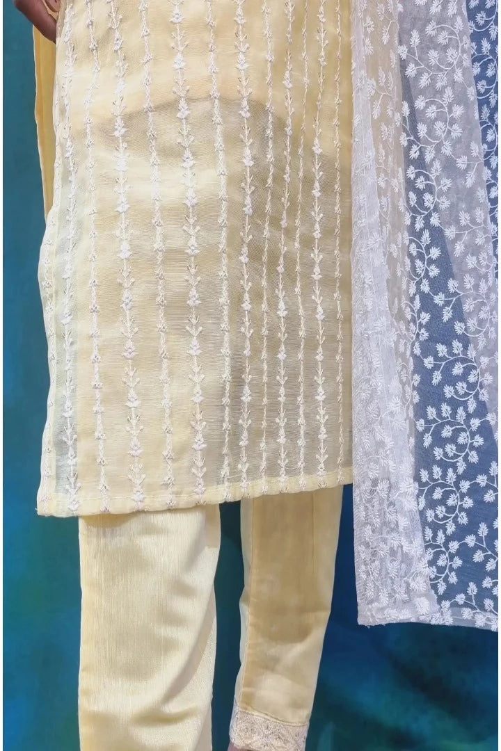 Straight Partywear Silk Suit Set With Heavy Thread Work Duppatta-spendworthclothing-Color_Lemon,Color_Lemon Yellow,Color_Pink,Item Type_Plazo Suits,Kurta Sets,Material_Maheshwari Silk,Material_Silk,Plazo-Suits,SUIT SET,SUIT-SETS