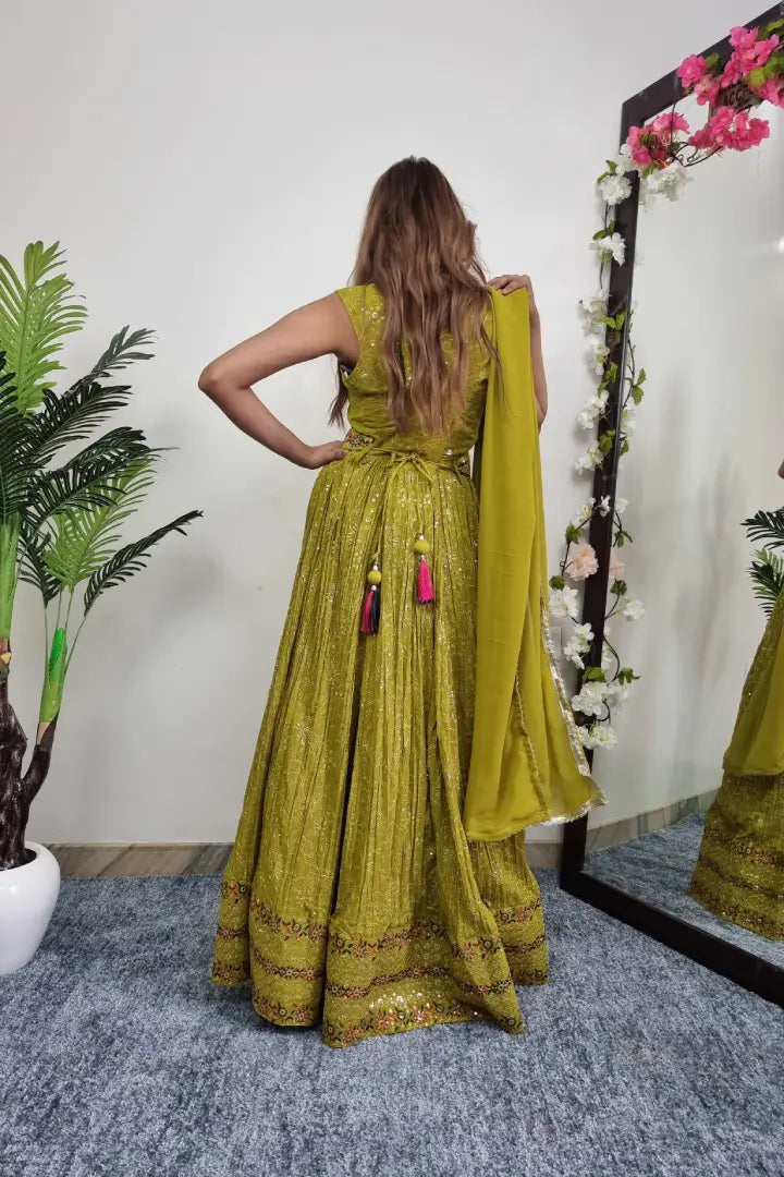 Thread Work Embroidered Anarkali Suit In Parrot