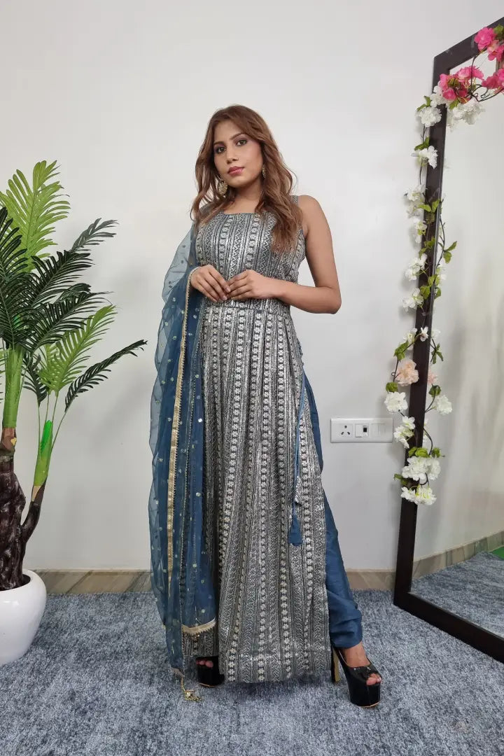 Straight Shirt With Bottom Pants In Georgette With Duppatta