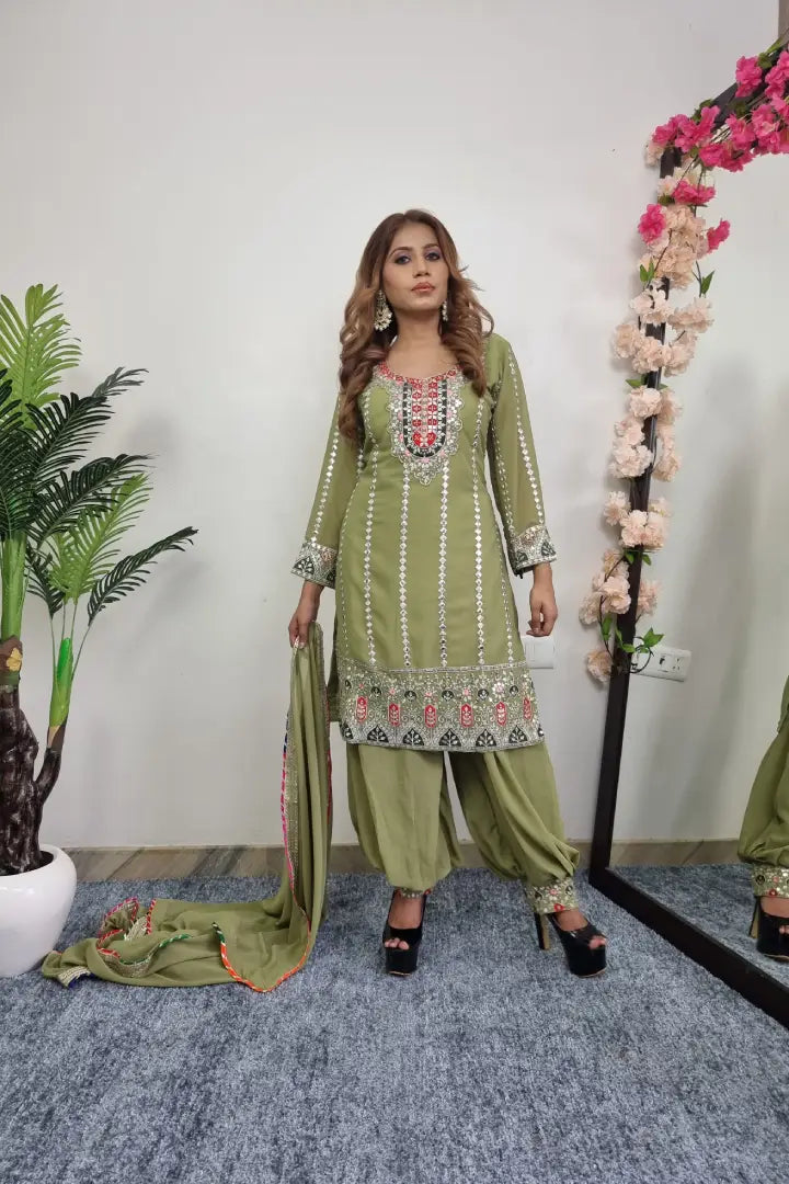 Staright Suit With Patiala Salwar Bottom In Green