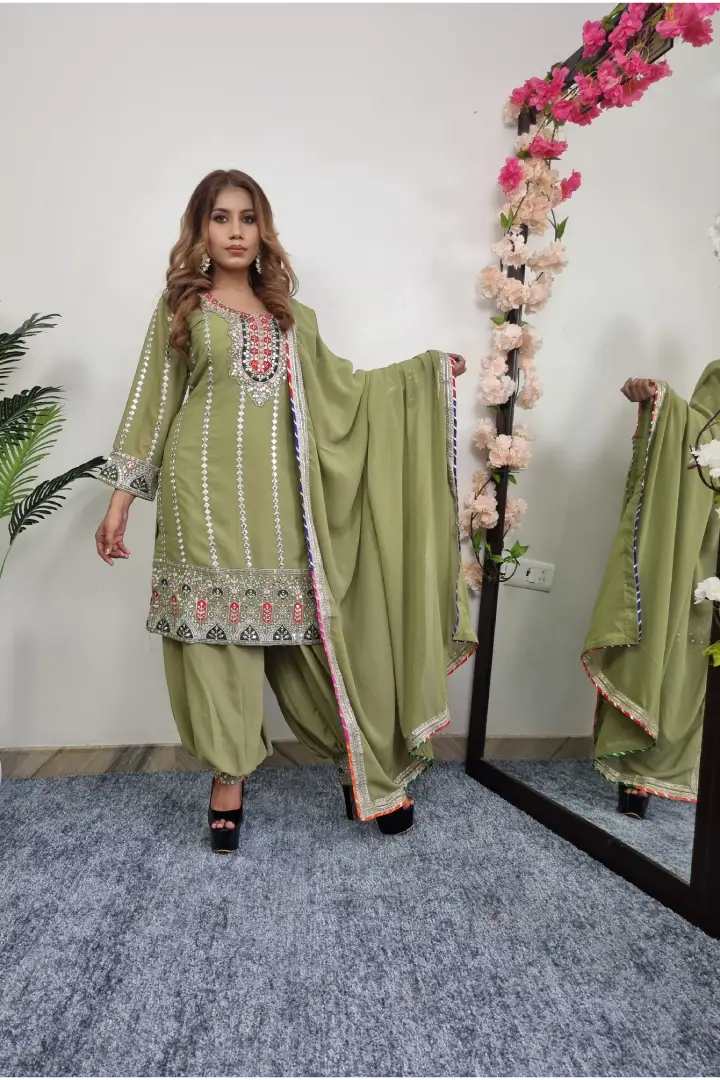 Staright Suit With Patiala Salwar Bottom In Green
