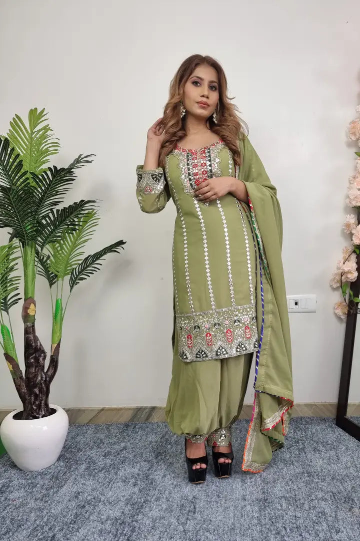 Staright Suit With Patiala Salwar Bottom In Green
