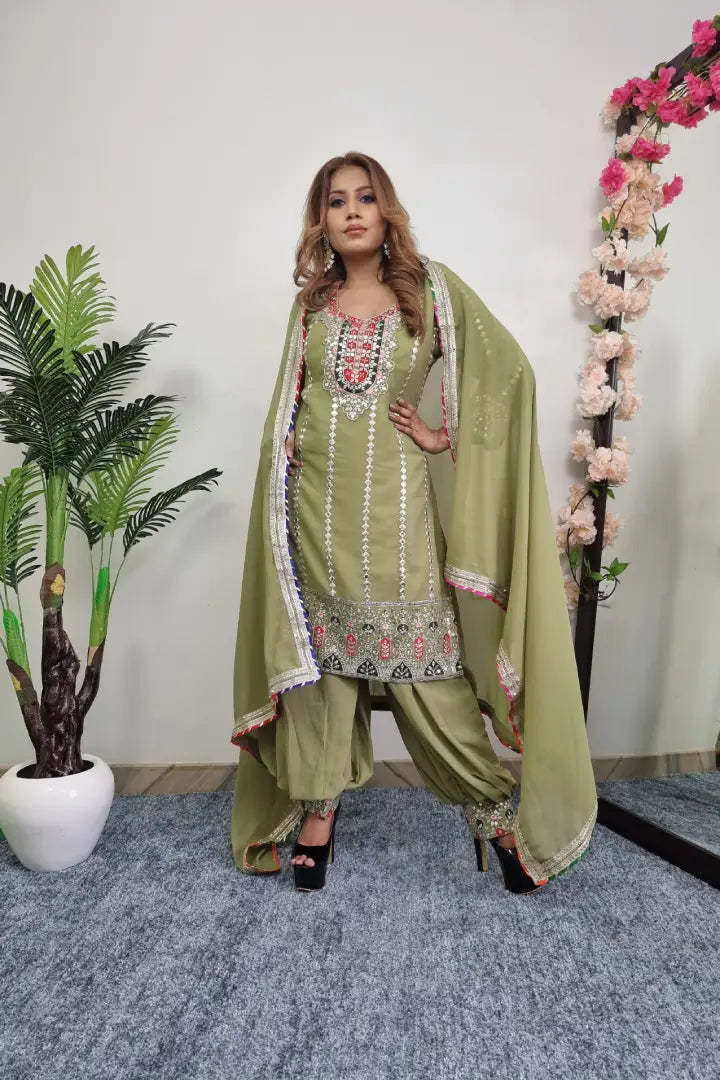 Staright Suit With Patiala Salwar Bottom In Green