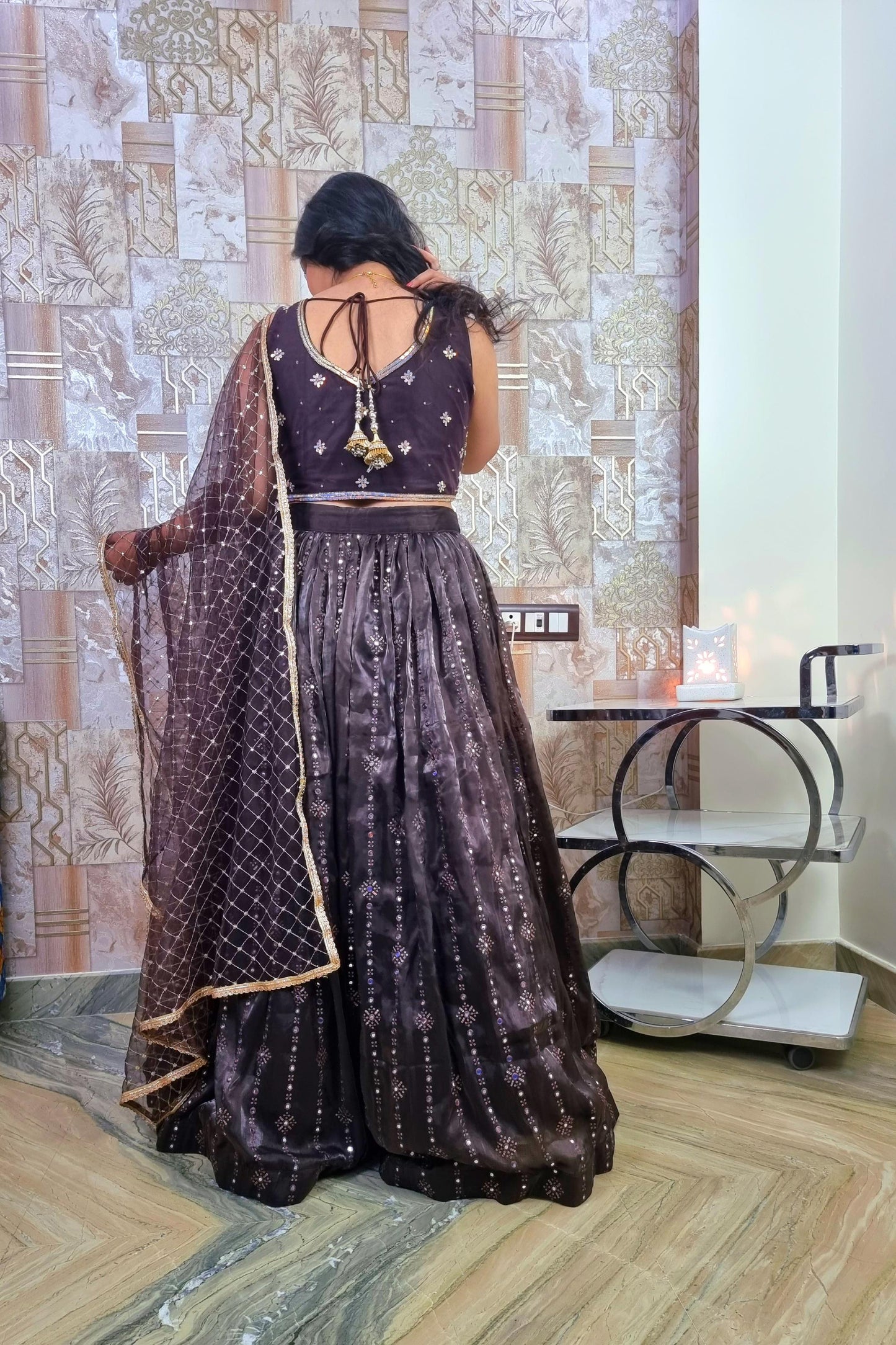 Embroidered Lehenga choli With Mirror Work Heavy Lehenga In Organza