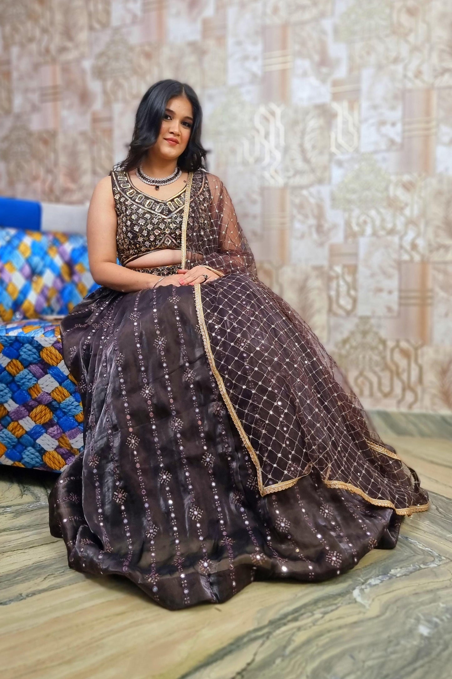 Embroidered Lehenga choli With Mirror Work Heavy Lehenga In Organza