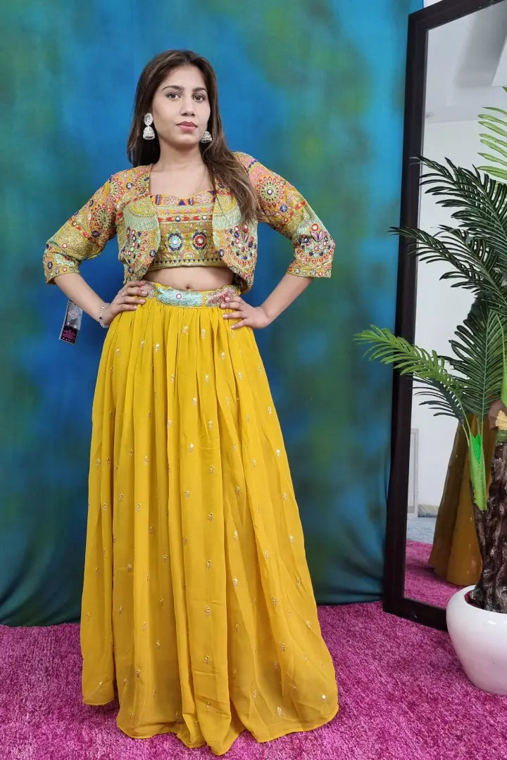 Crop Top Plazo And Short Jacket With Crop Plazo Top Jacket Set