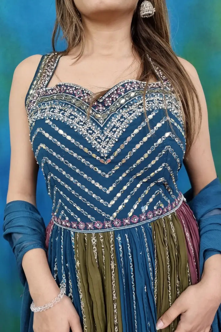 Multi Long Anarkali Partywear Suit Set With plazo