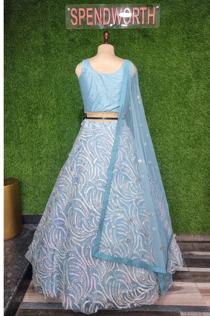 Decent Crop Top Skirt with HAnd Embellished Blouse With Sequence Work Flared Skirt