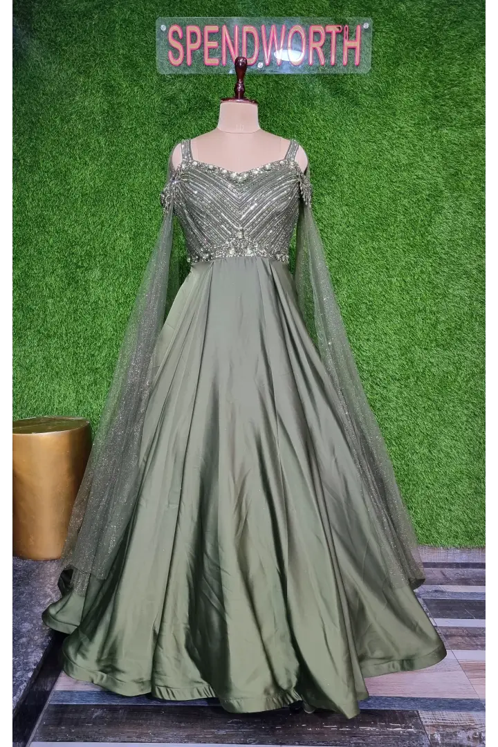 Designer Long Sleeves Hand Embellished Yoke Full Flared Anarkali