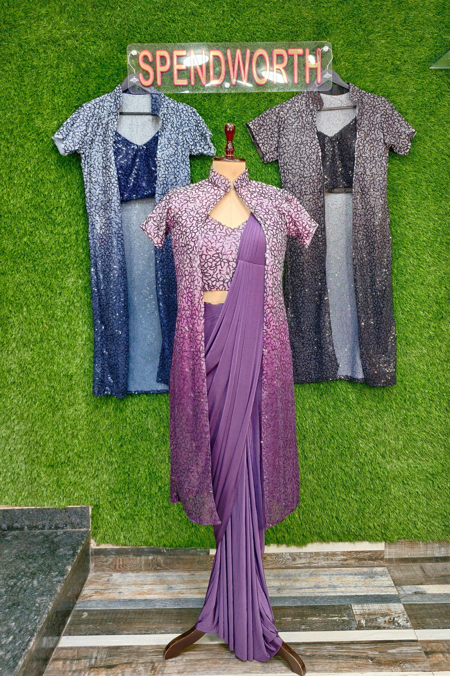 Sequins work Ready to wear drape saree