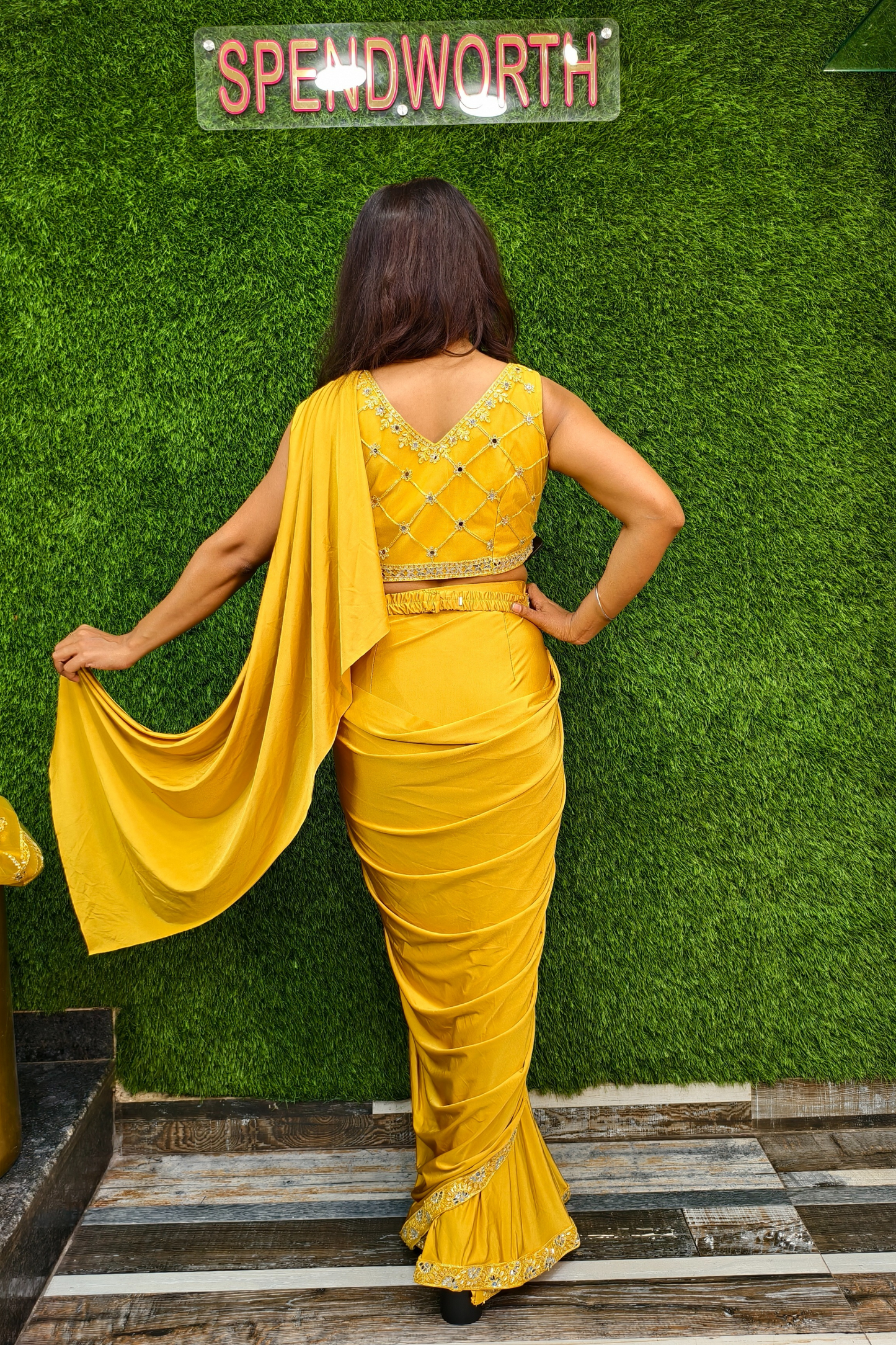 Drape Dress with Jacket For Haldi Ceremony.