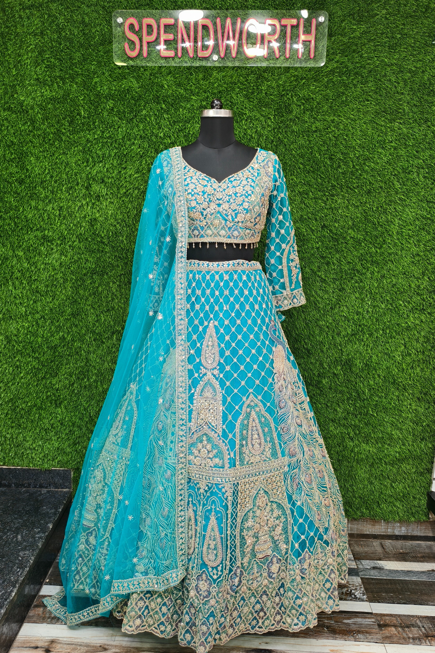 Beautiful Hand Embroidered Lehenga Choli on Silk Net.