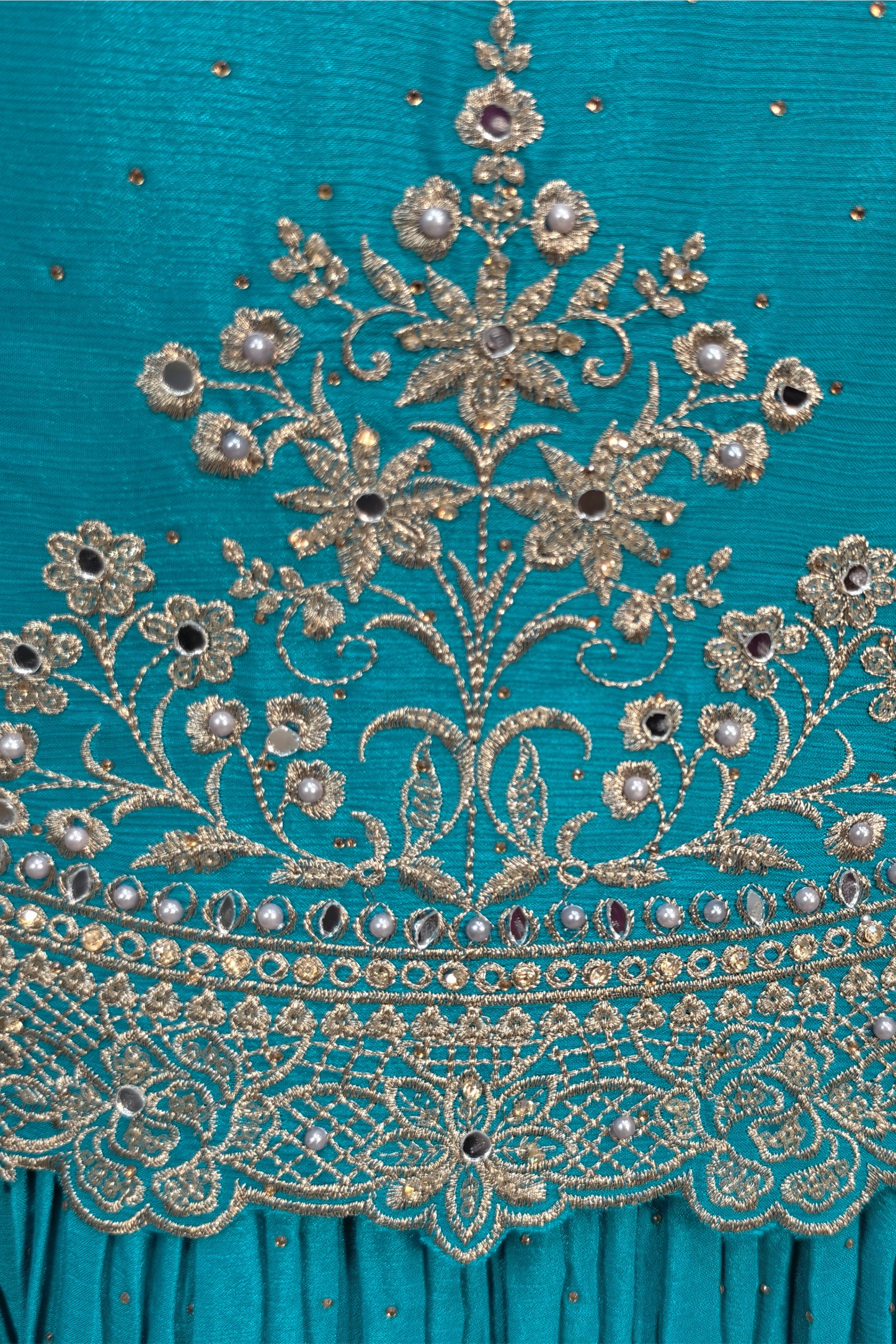 Chinnon Silk Short kurta with Lehenga bottom