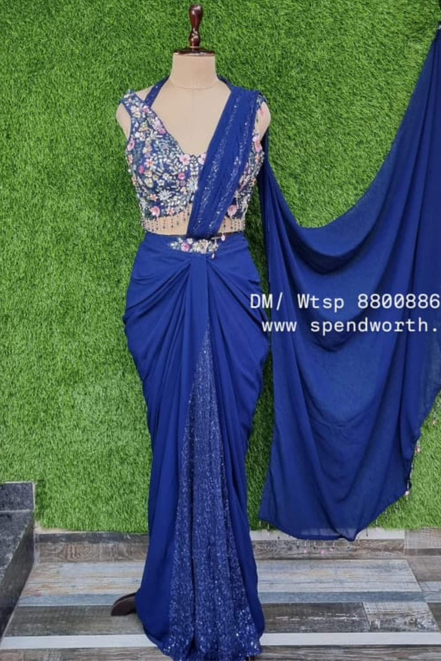 Designer Drape Dress in Blue