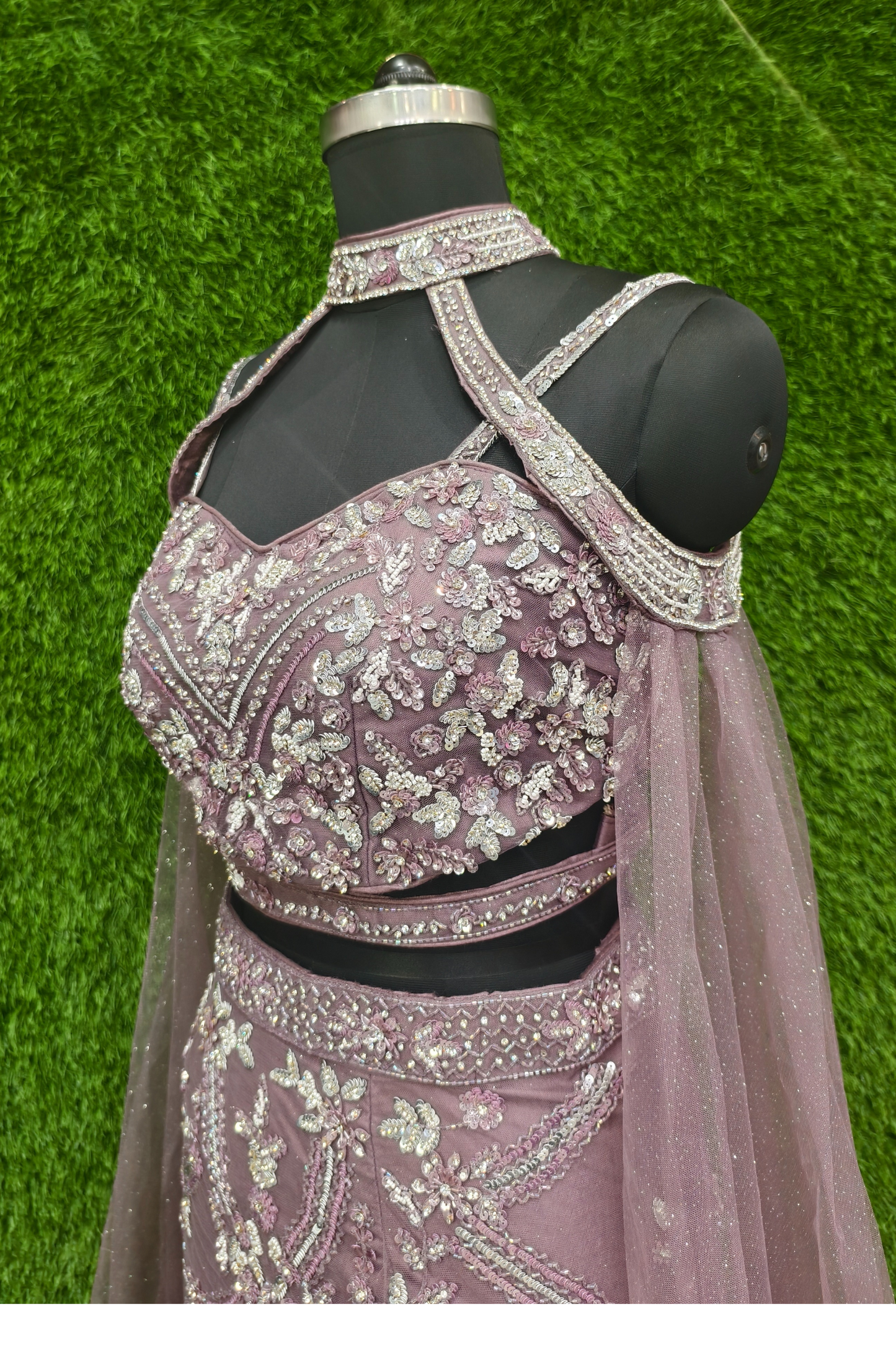Designer hand embroidered fish cut lehenga choli