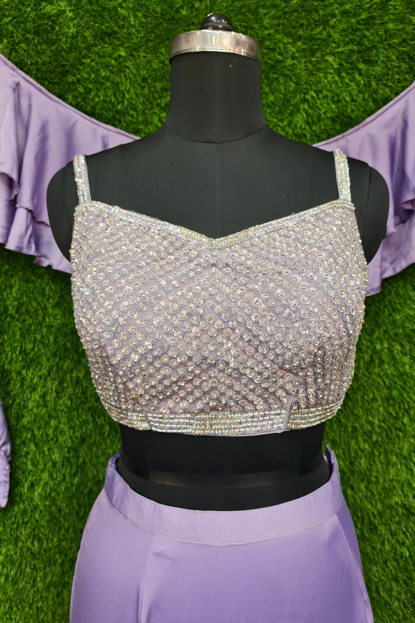Fish Cut Crop Top Skirt Dress in purple