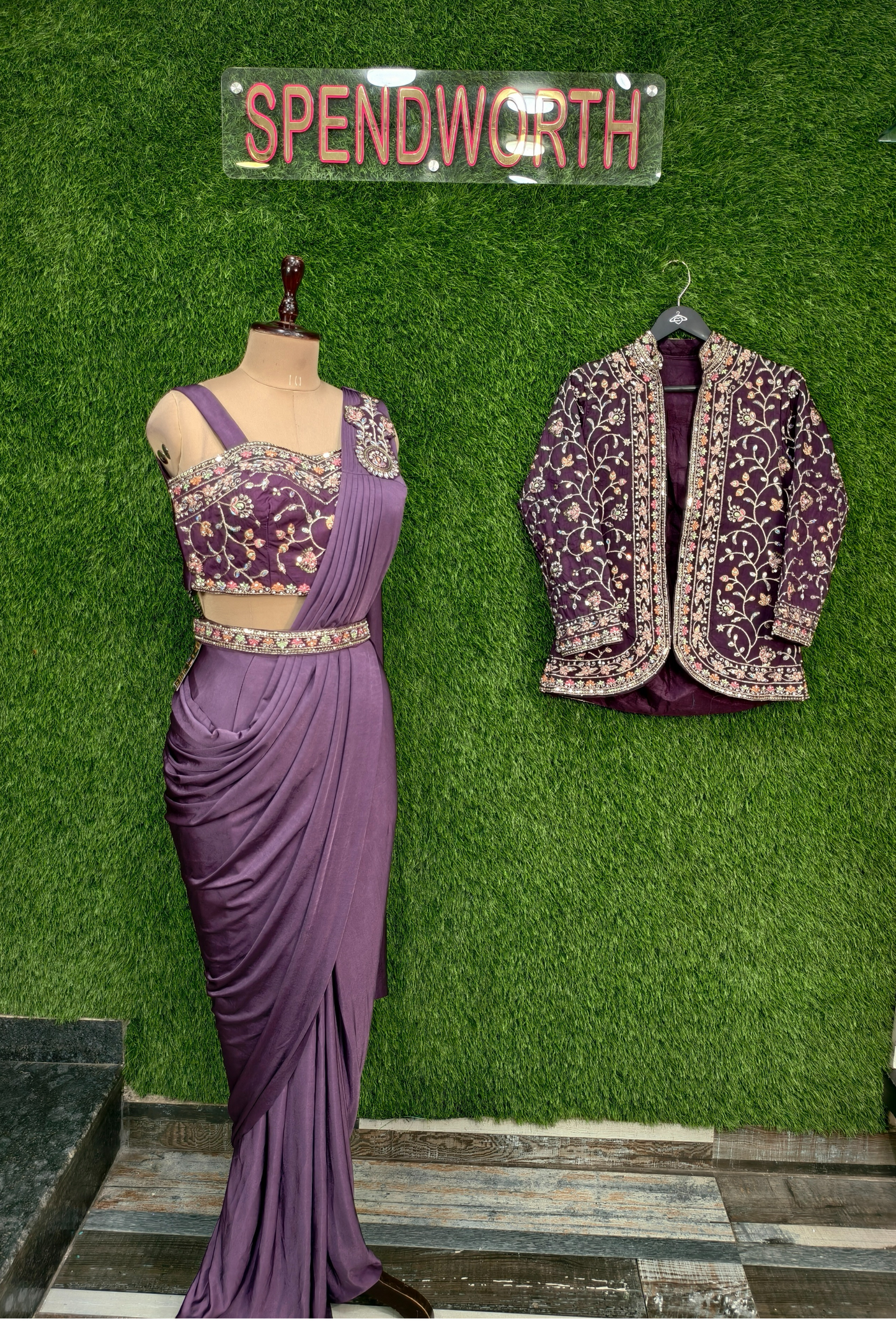 Spaghetti Style Ready to Wear Drape Saree with Jacket
