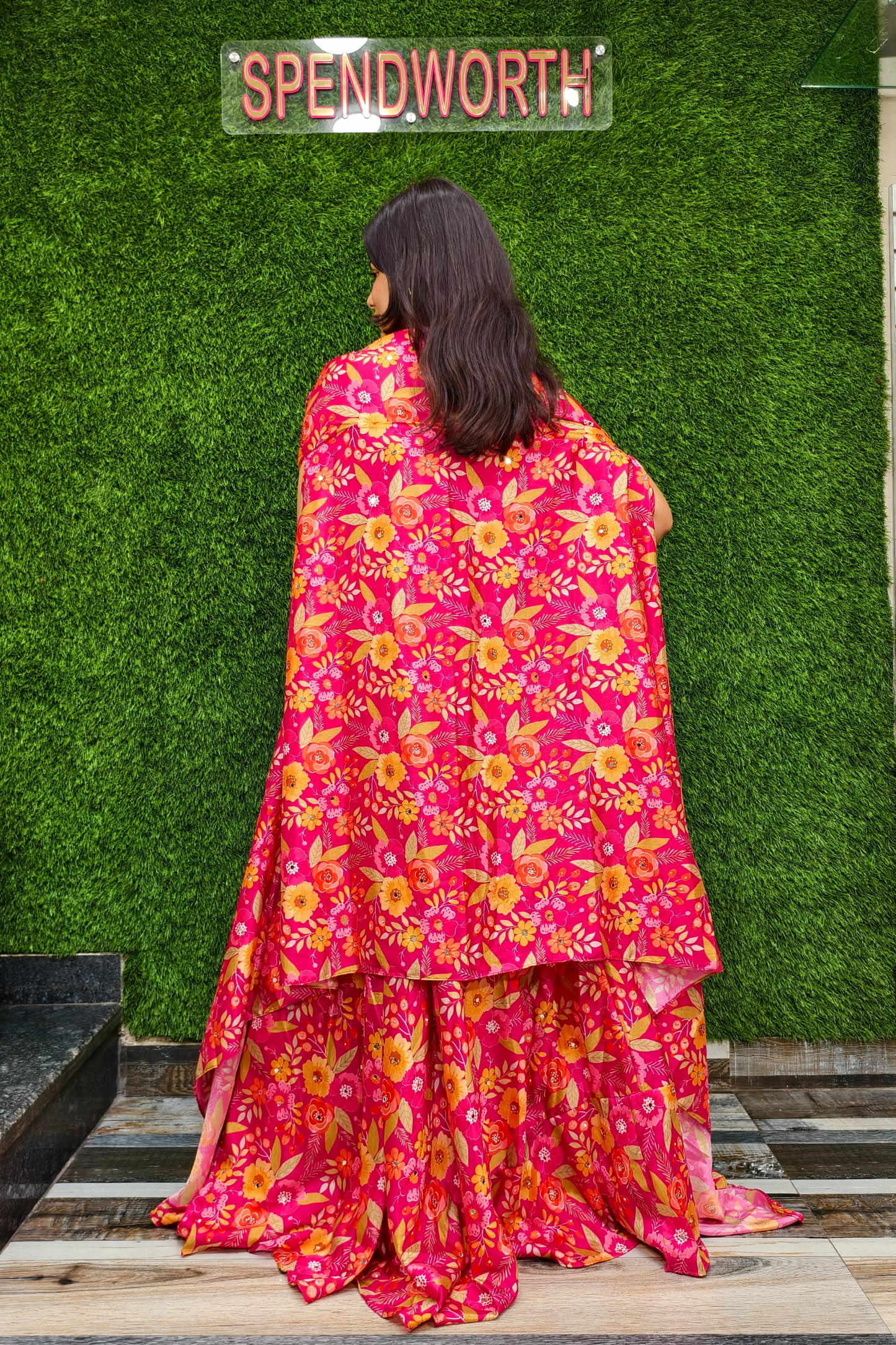Printed Crop Top Skirt with Shrug for Sangeet Ceremony