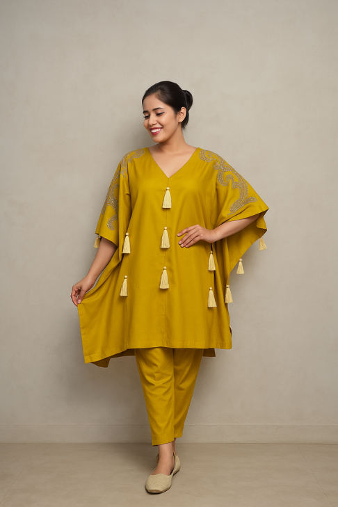 Pure Muslin Kaftan set With Trouser pants