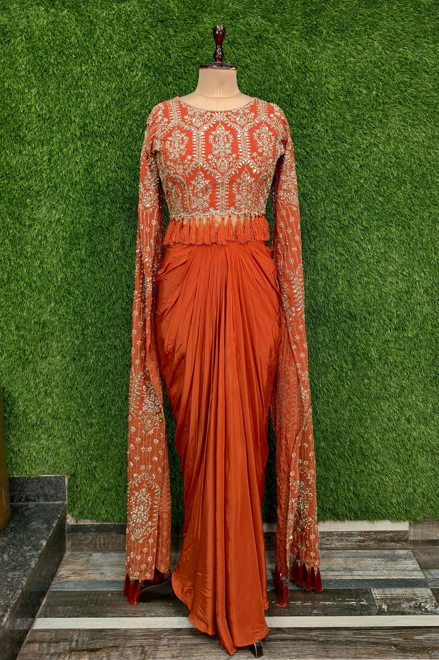 Designer Crop Top Skirt With Long Designer sleeves