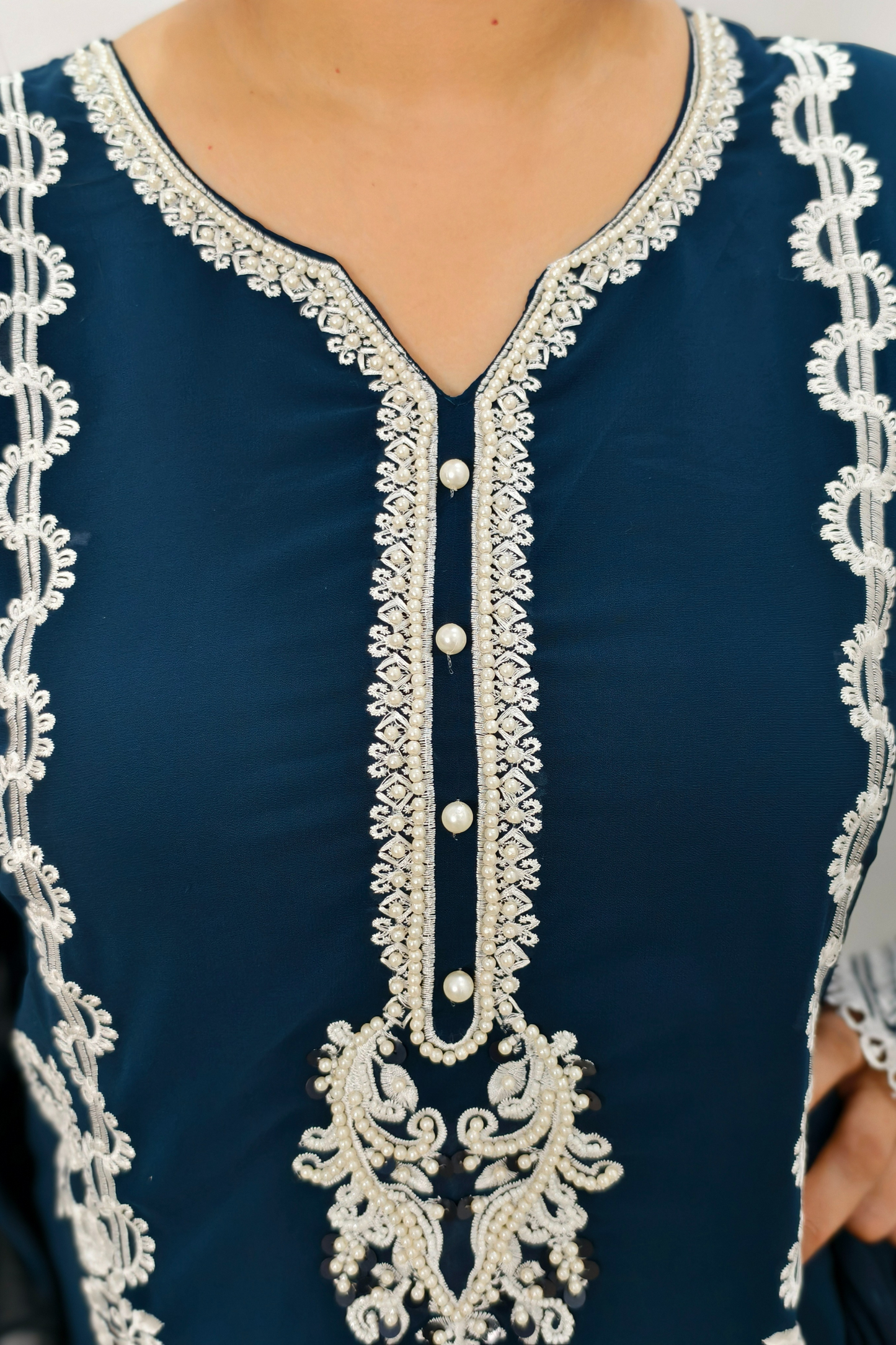Straight lace Embroidered Crochet Work Pakistani Suit
