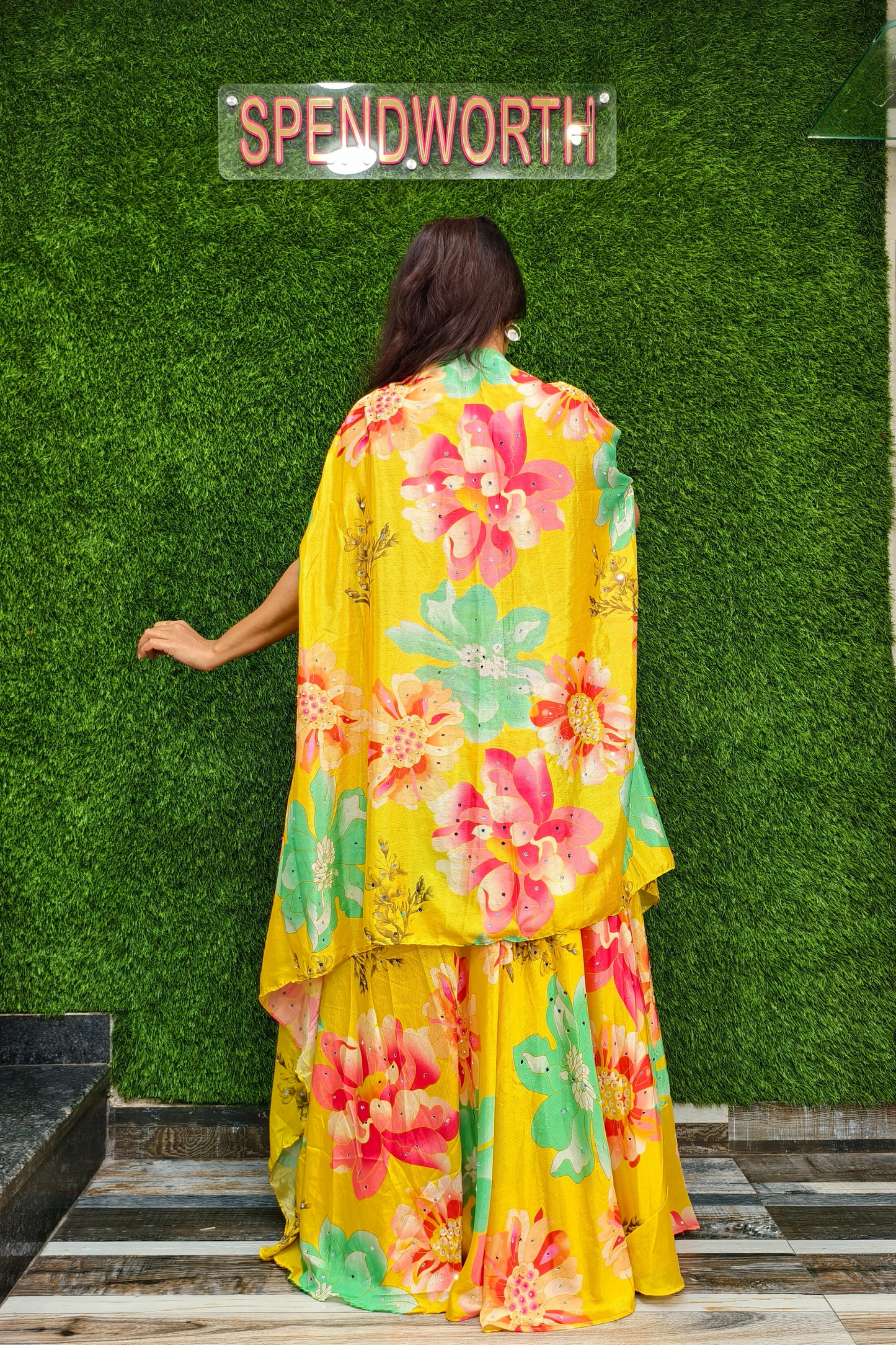 Printed Crop Top Skirt with Shrug for Haldi Ceremony