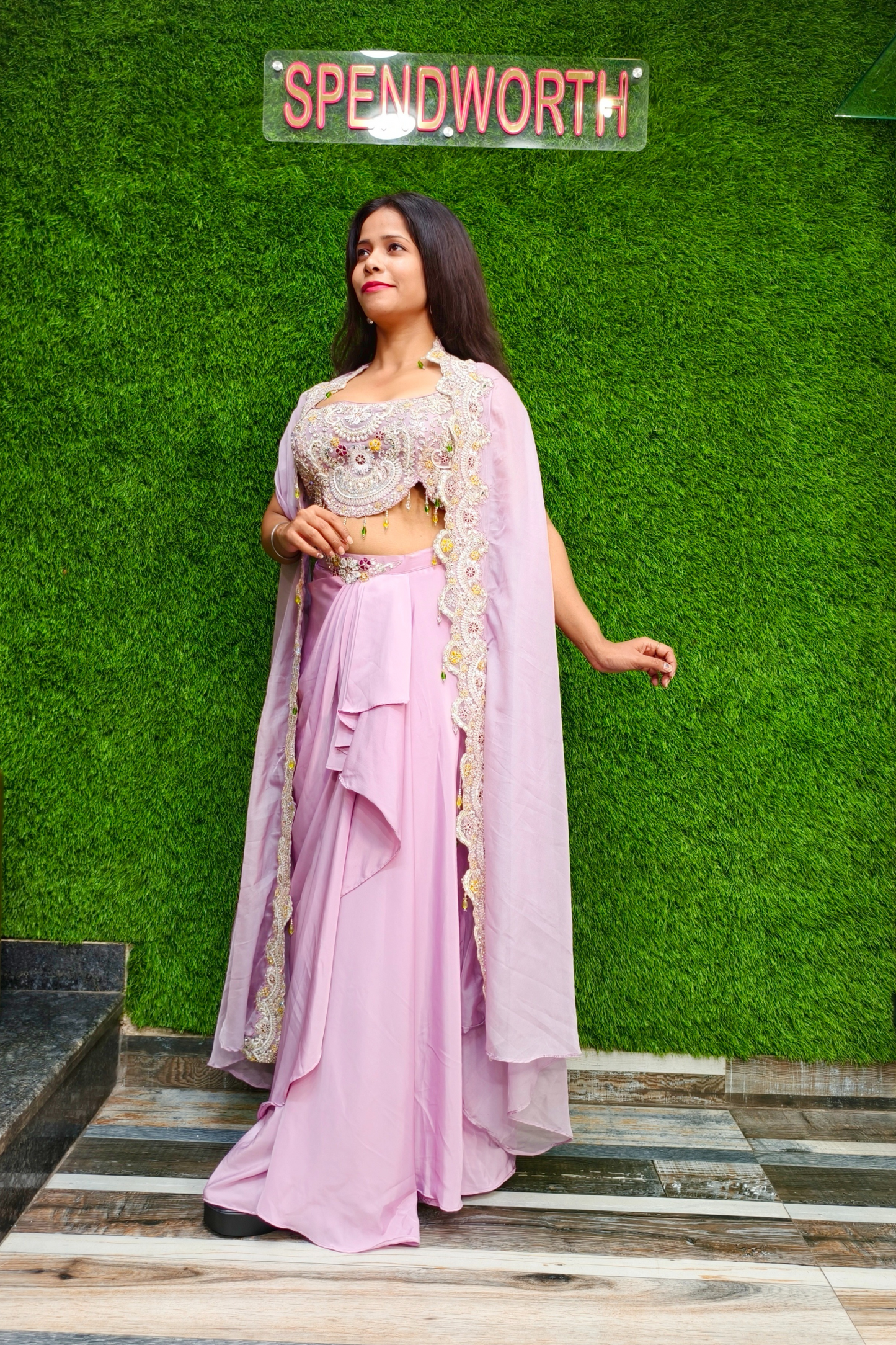 Indo western 3 piece set with shrug