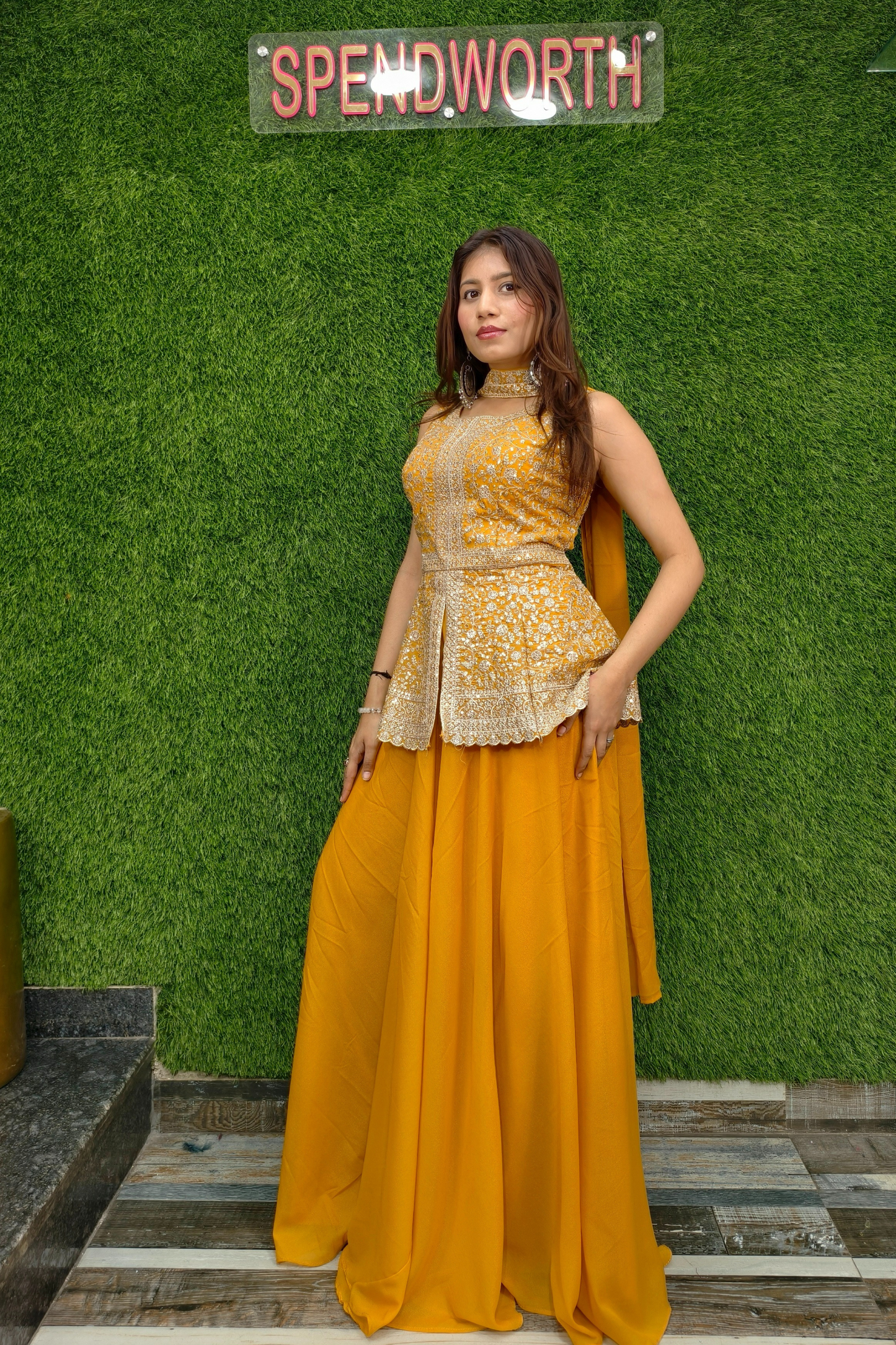 Short Peplum Partywear Dress in Georgette