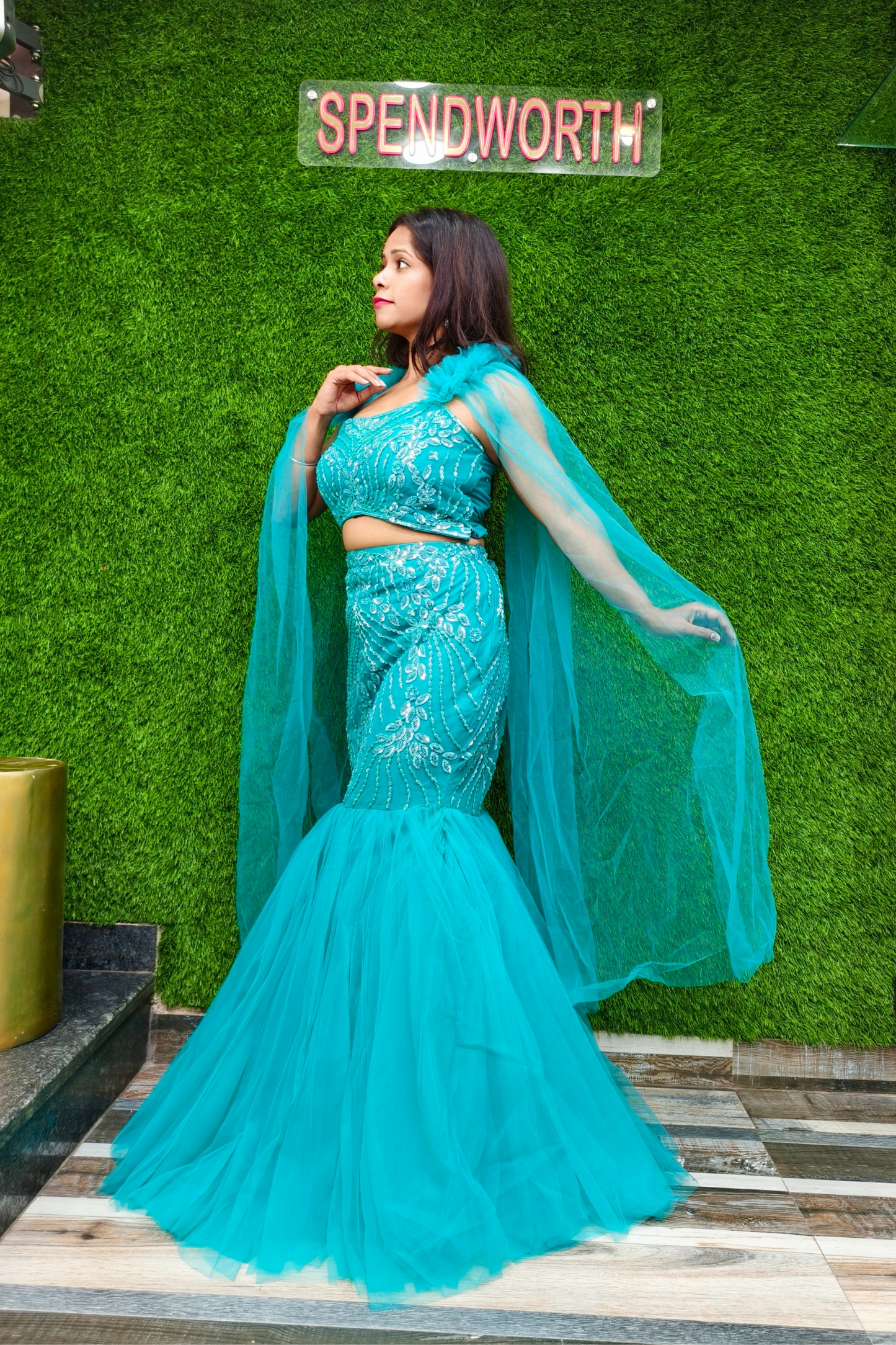 Beautiful Fish Cut Lehenga Choli in Firozi Colour