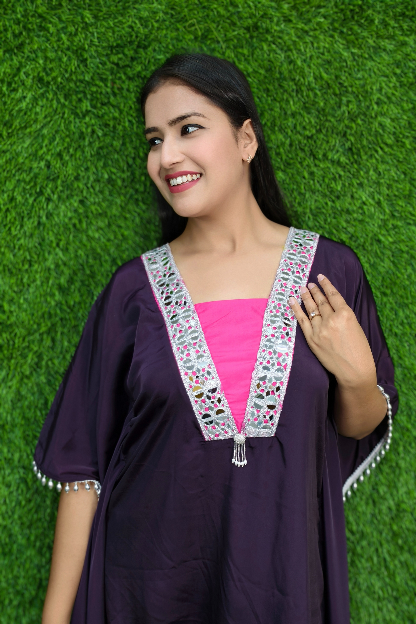 Elegant Mirror Work Embroidered Kaftans in Crepe