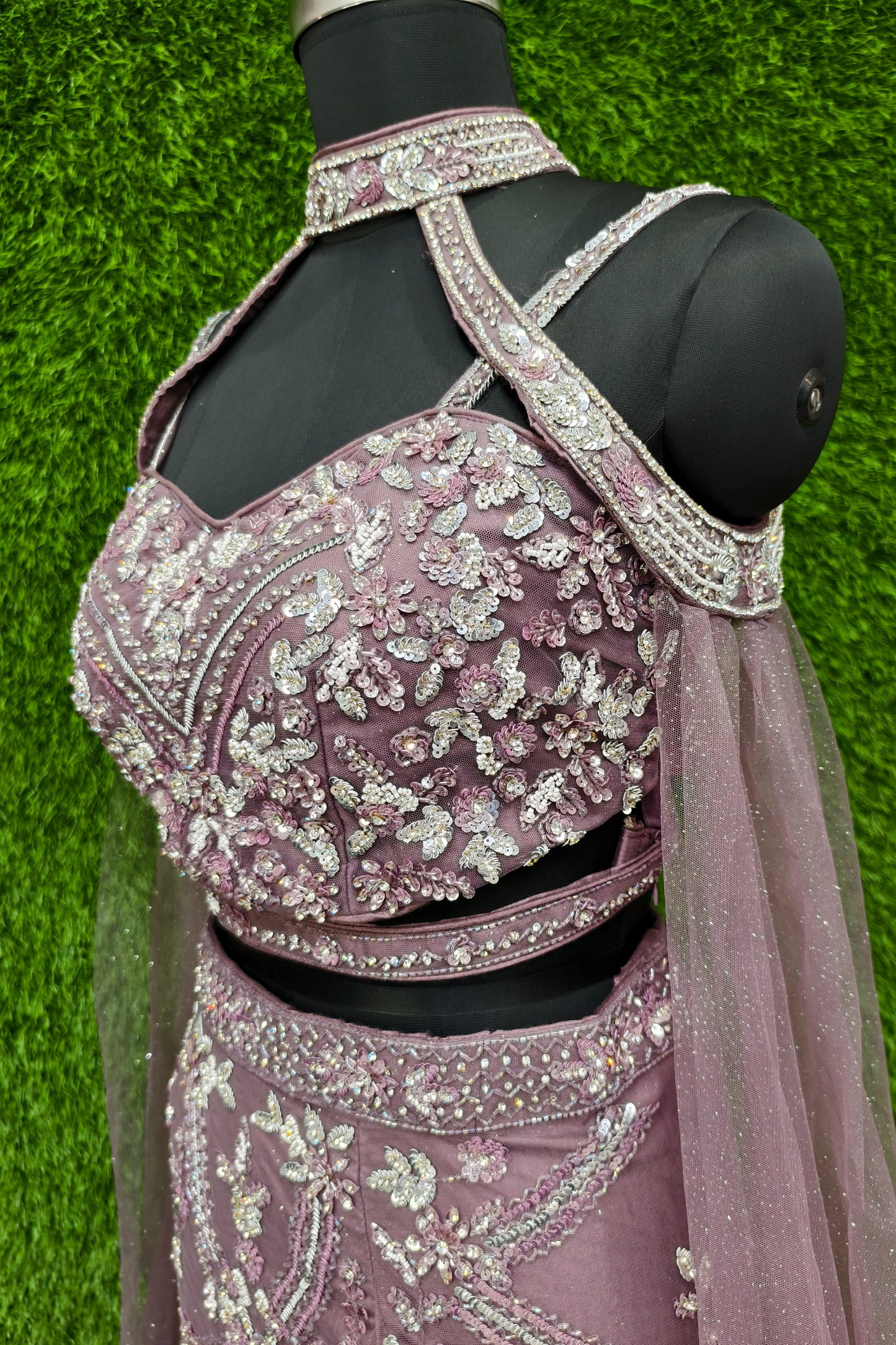 Designer hand embroidered fish cut lehenga choli
