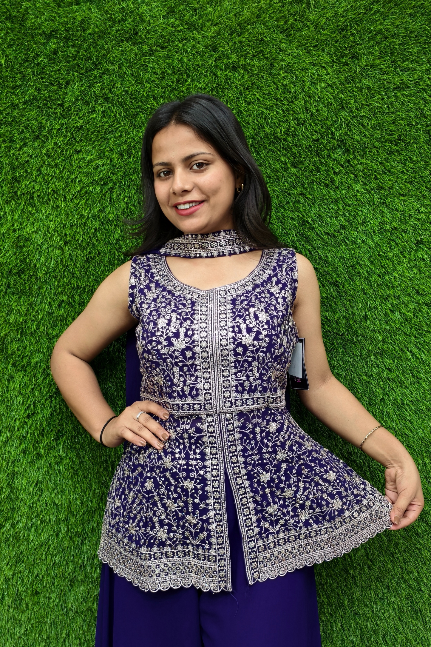 Short Peplum Girlish Plazo Suit in Purple