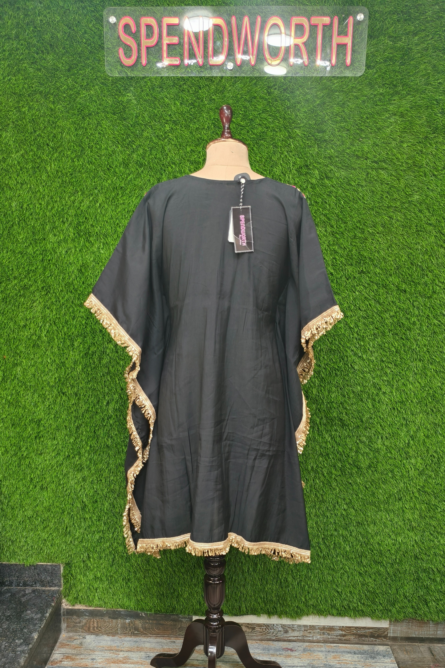 Roman silk Designer V neck Gota Patti work Embroidered Kaftan