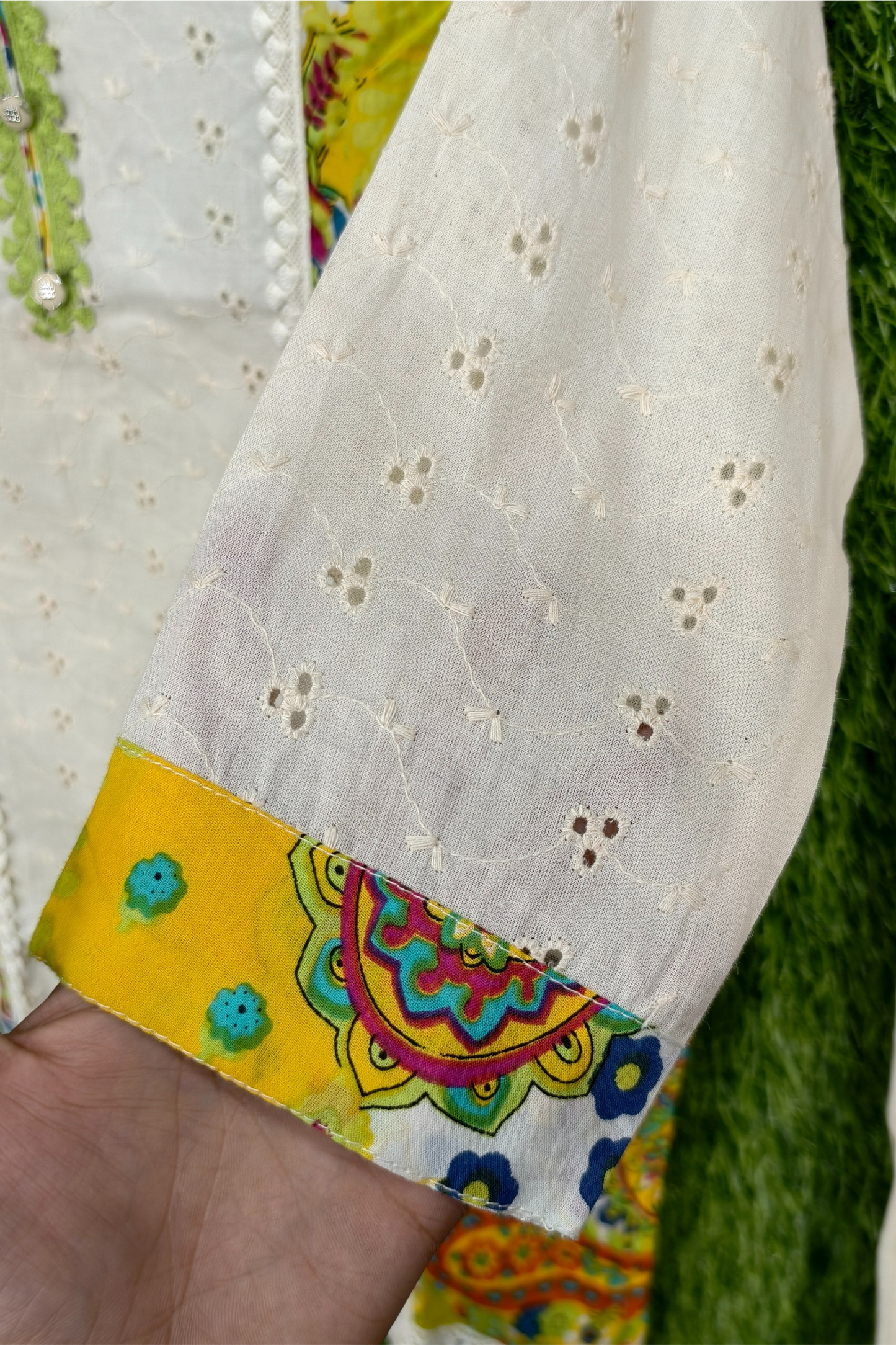 Off White Chiffli Work Pure Cotton Printed Cord Set
