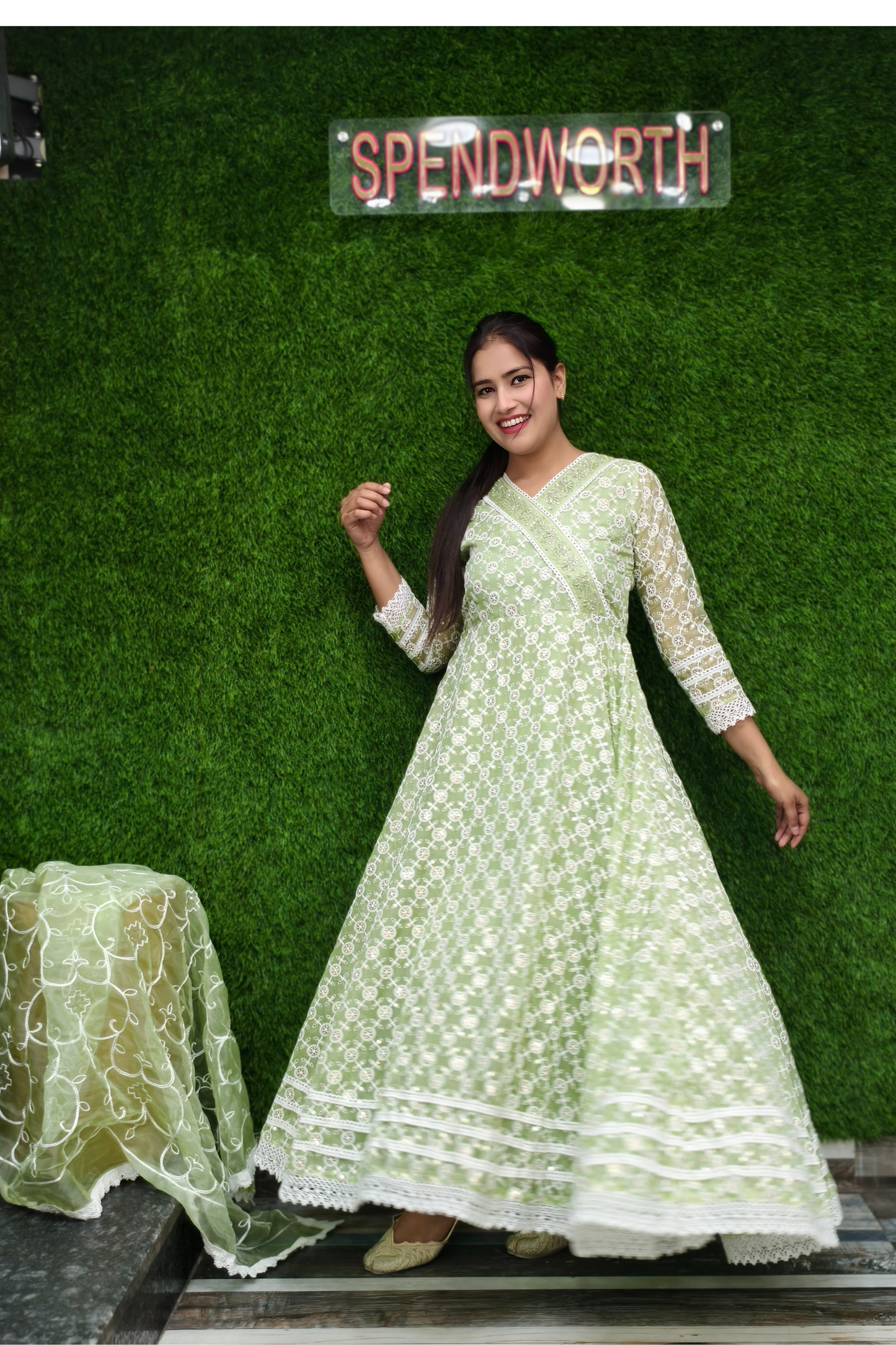 Full voluminous Yet Casual Anarkali kurta set in thread work