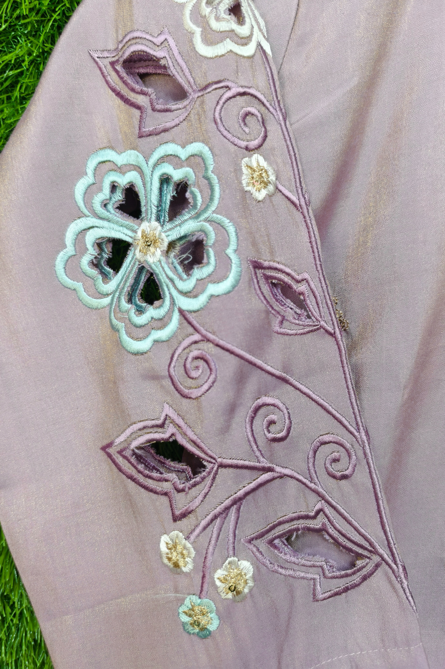 Designer Cut Work Straight Silk Kurta set with Organza Dupatta