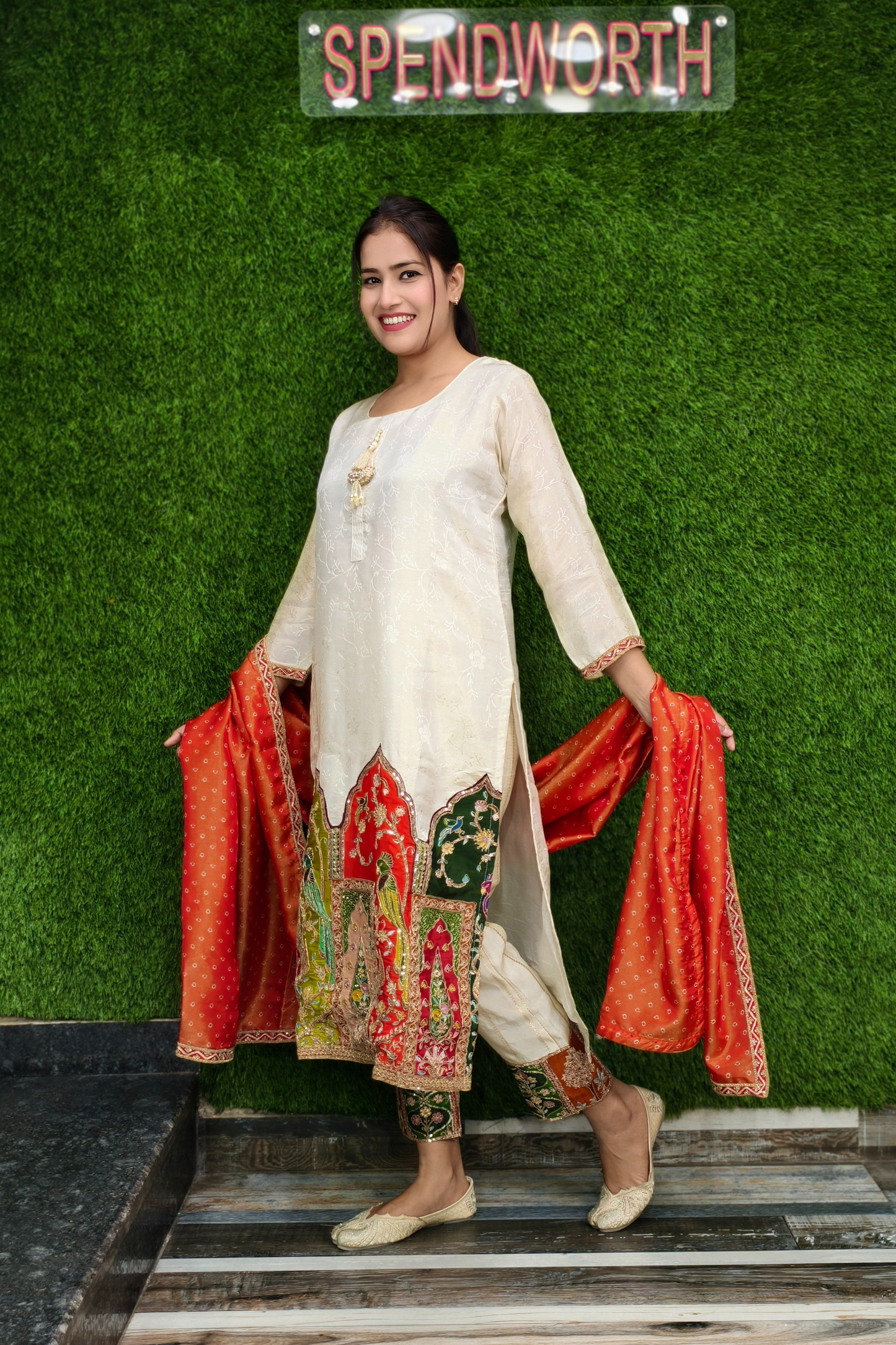 Parrot Motifs Pure Jacquard Partywear Suit Set
