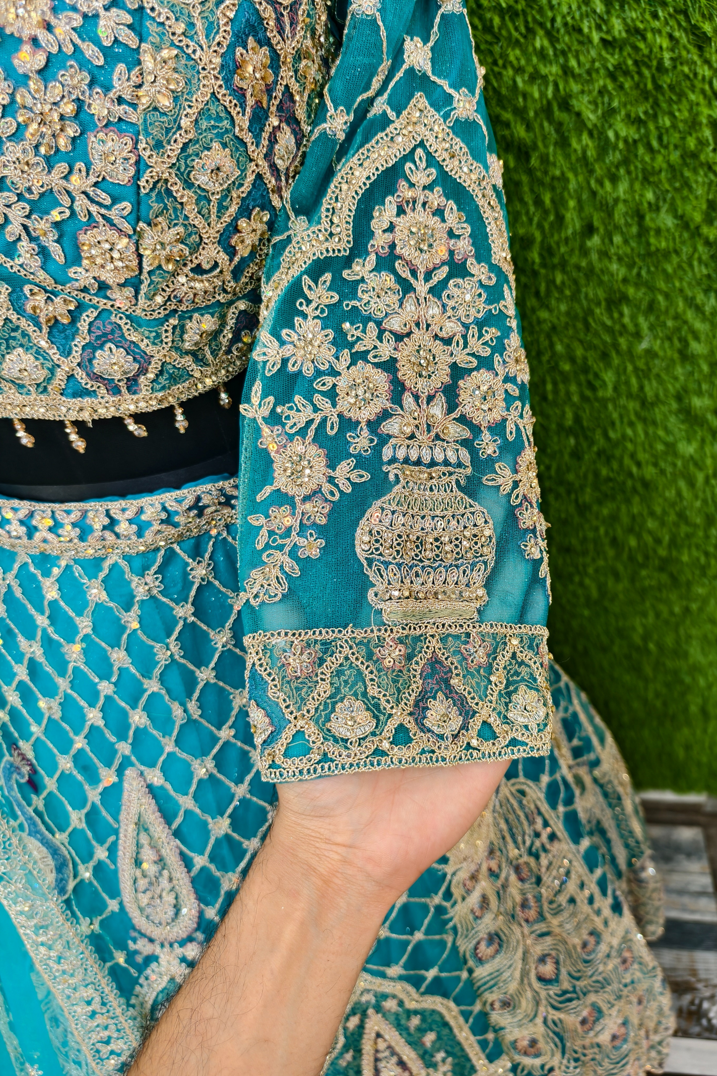 Beautiful Hand Embroidered Lehenga Choli on Silk Net.