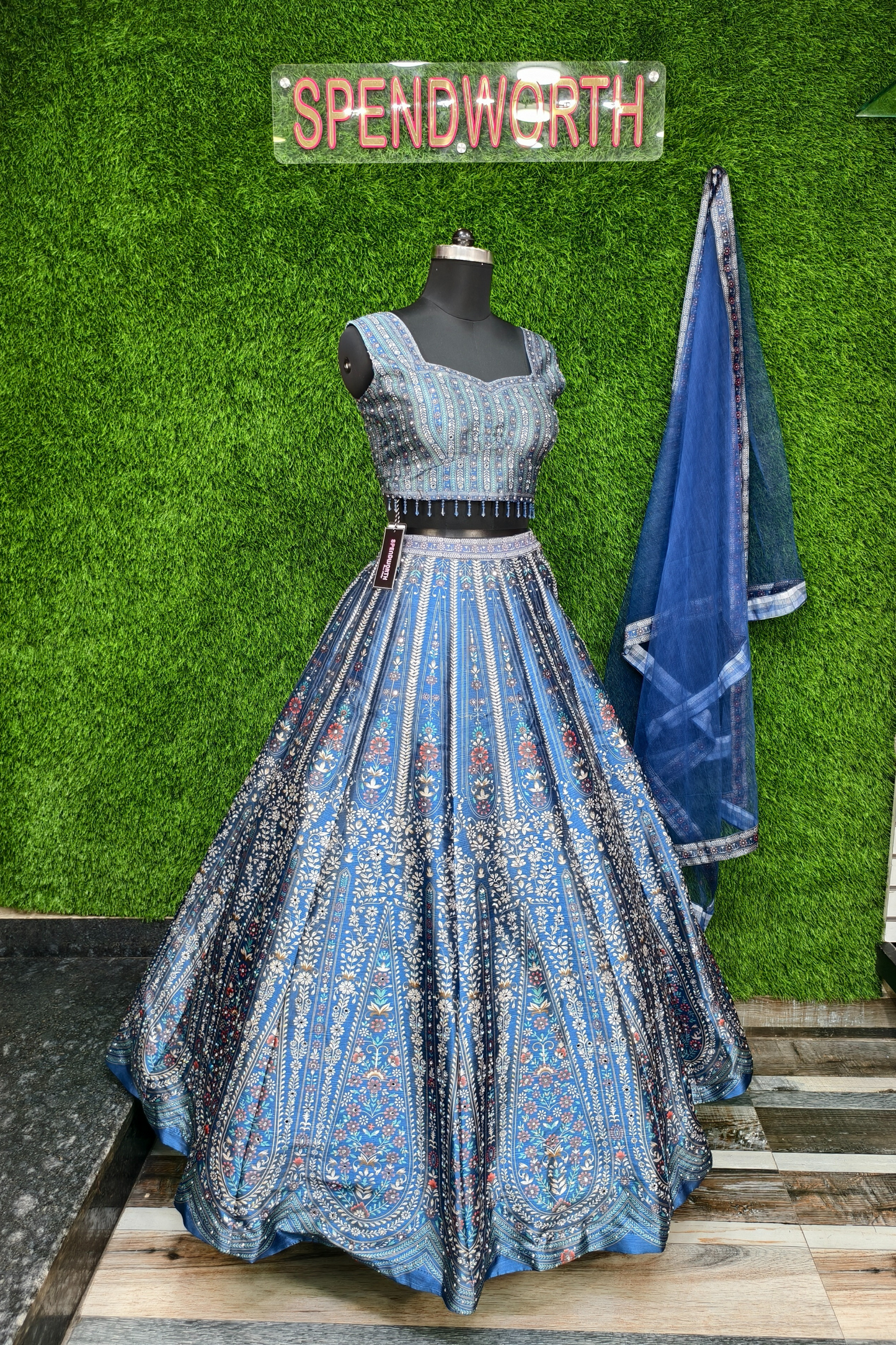 Silk Printed Lehenga Choli in Blue.