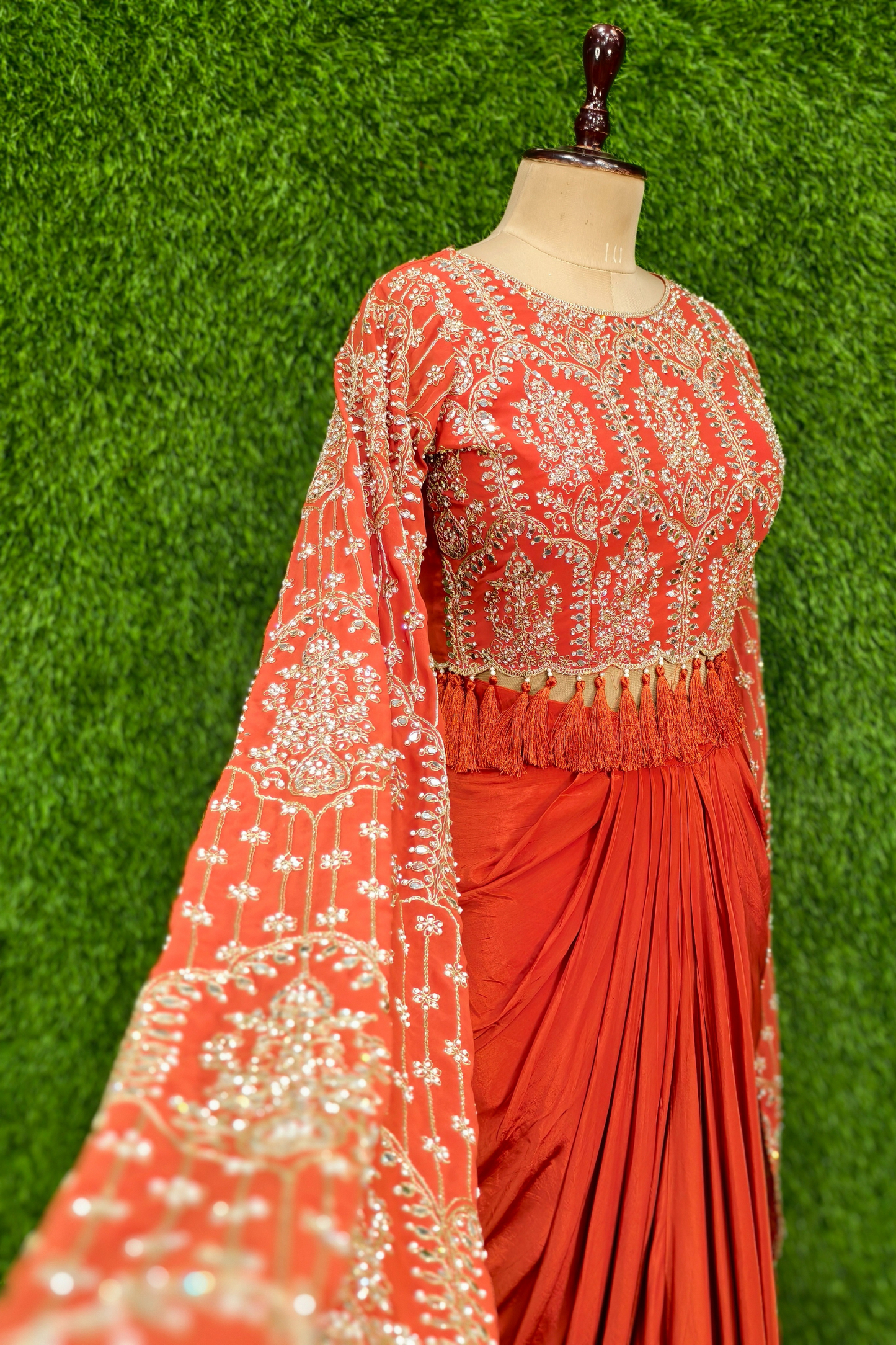 Designer Crop Top Skirt With Long Designer sleeves