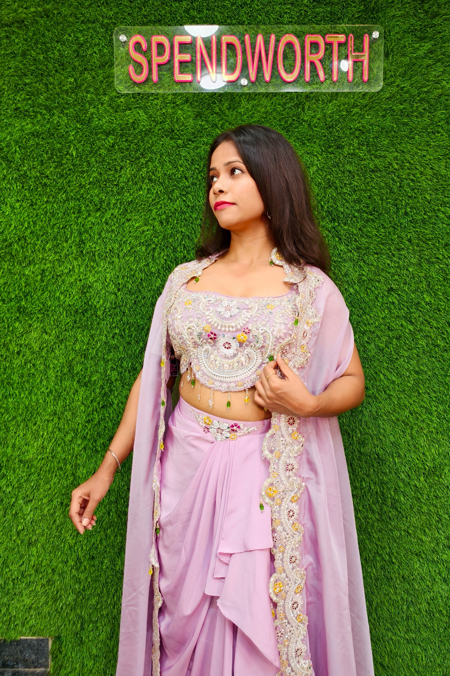 Indo western 3 piece set with shrug