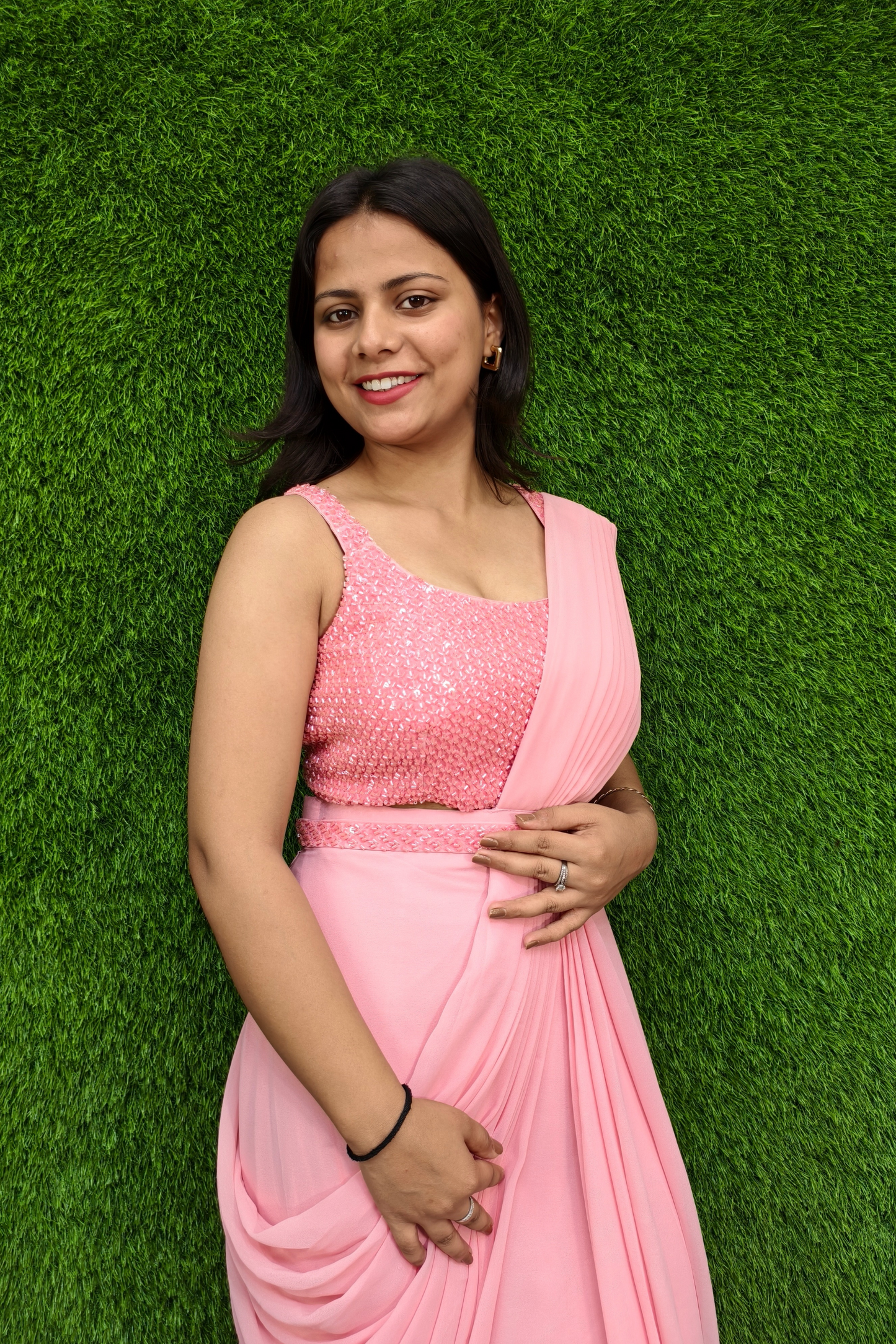 Girlish Ready to wear Drape Saree in Pink.