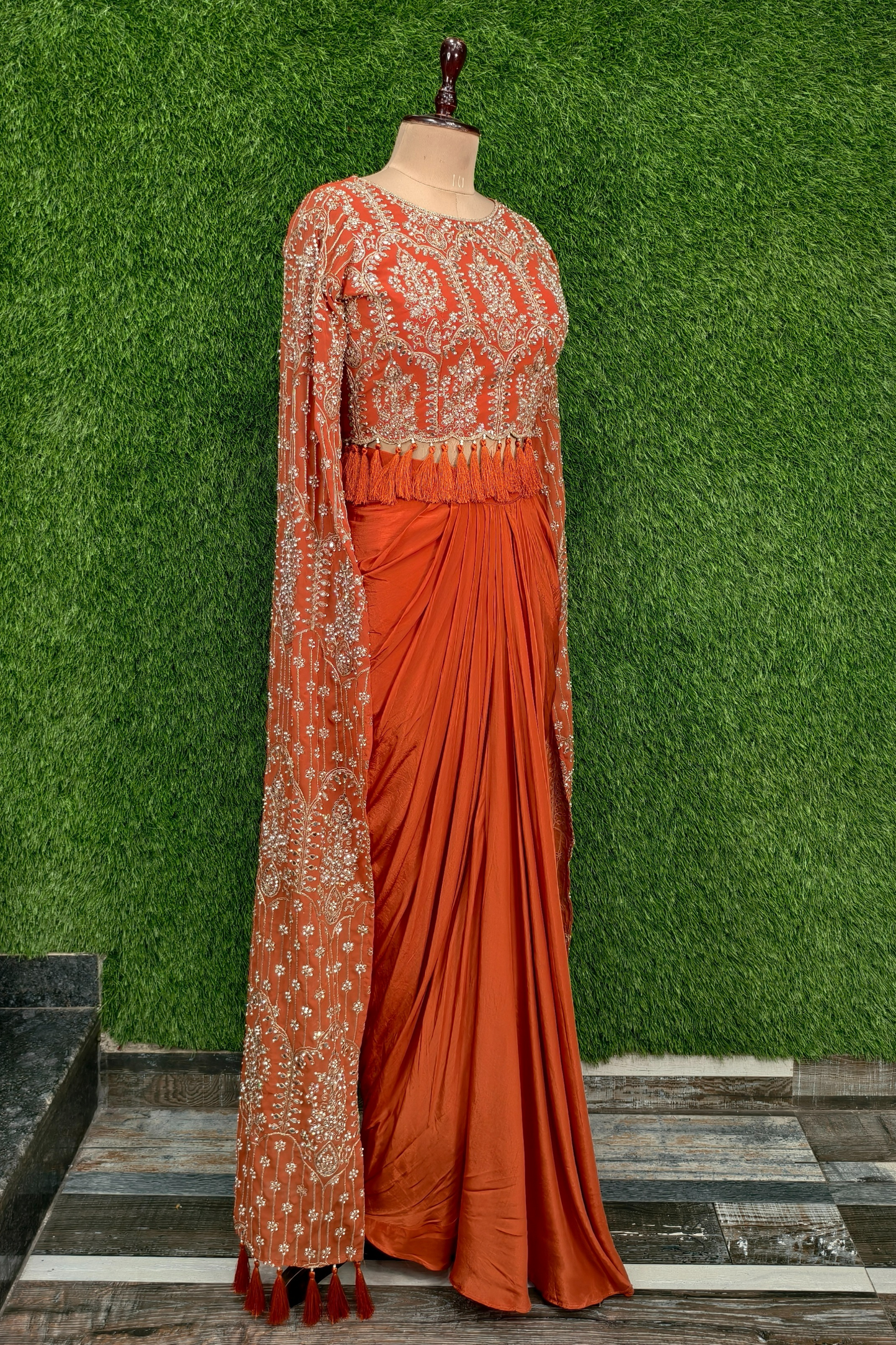 Designer Crop Top Skirt With Long Designer sleeves