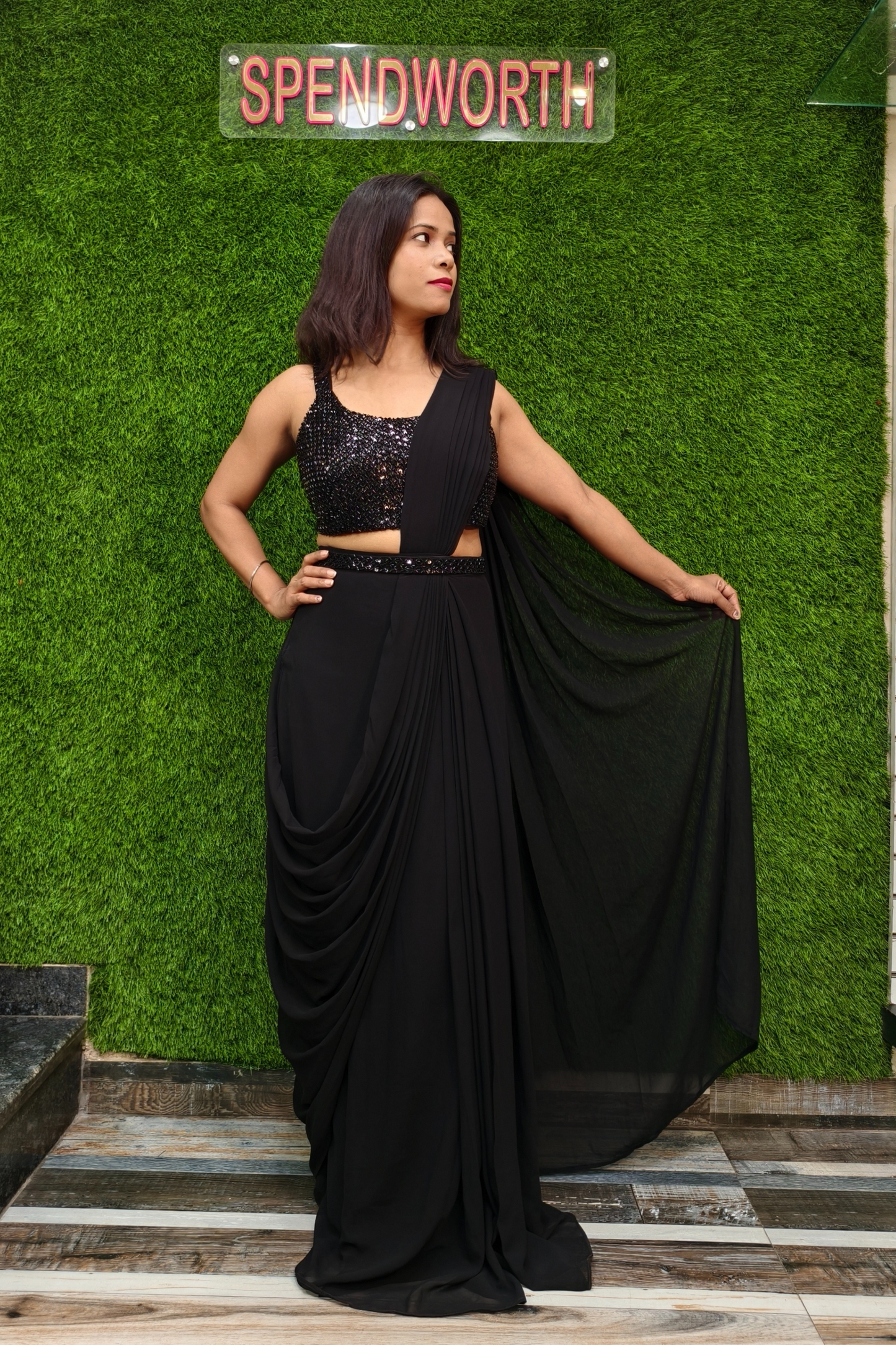 Ready to Wear Drape Dress in Black